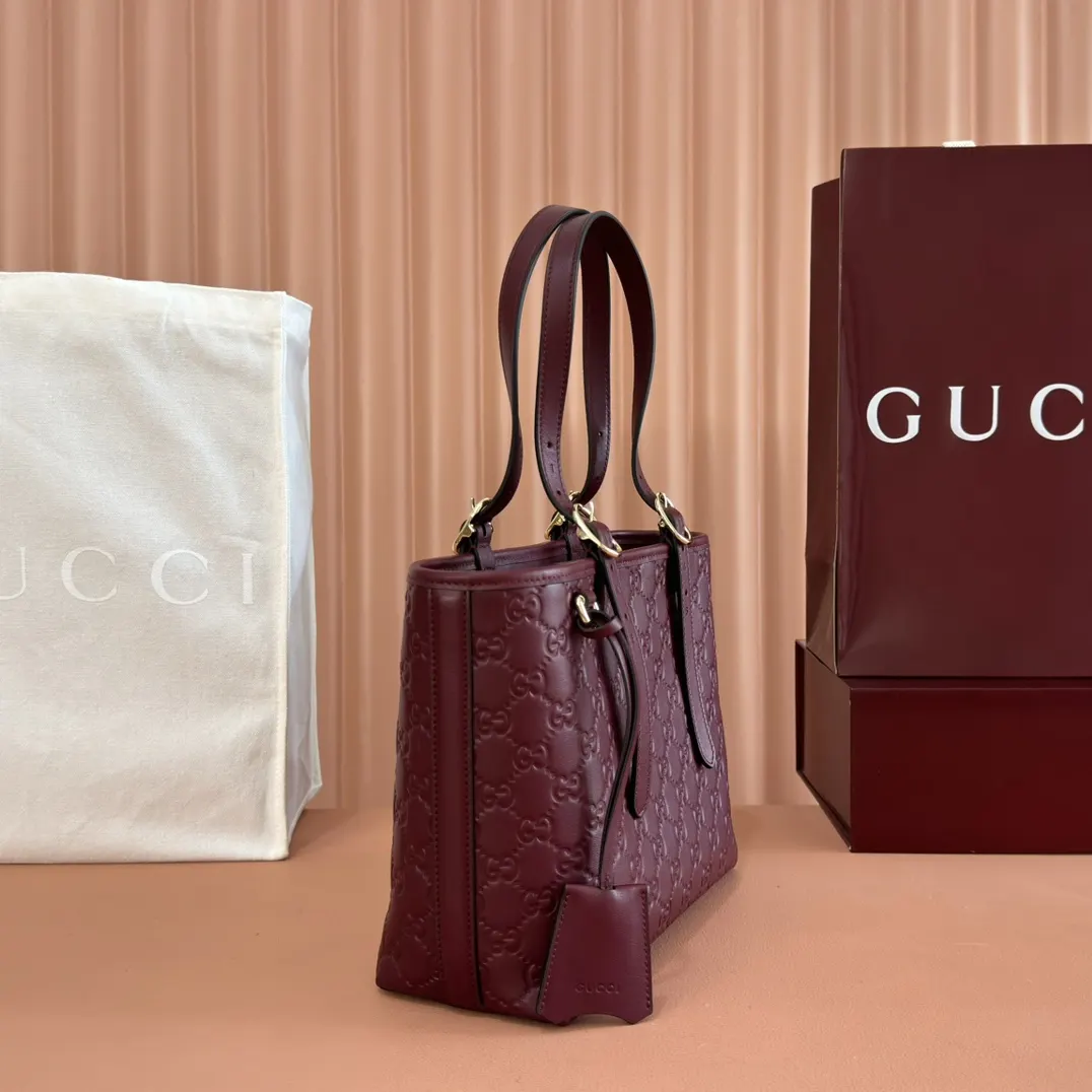 Gucci GG Emblem 紅色 金色 皮革 托特包 大容量托特款