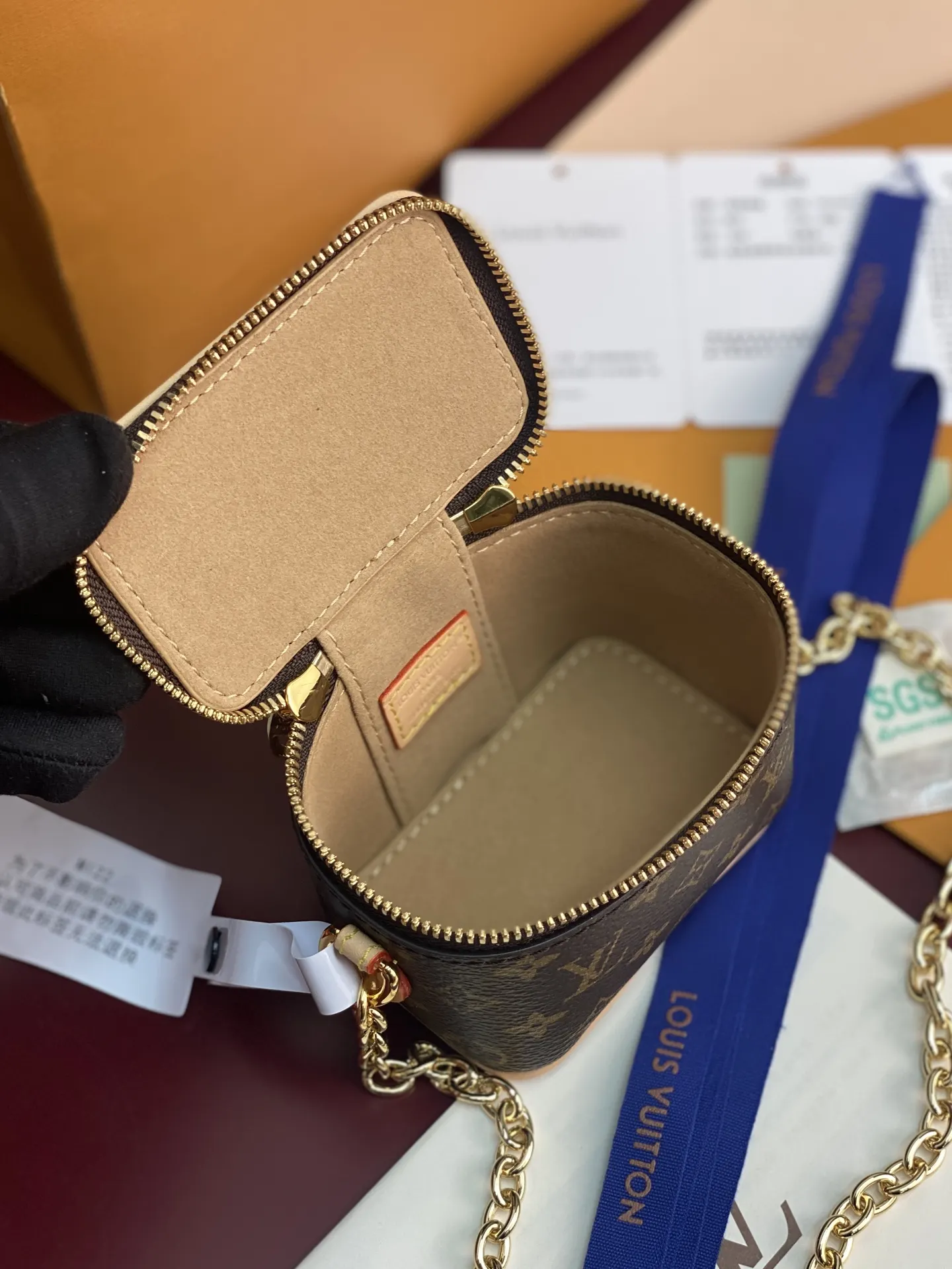 LV 老花 金色 帆布 批 老花 鏈條包 精致鏈條款