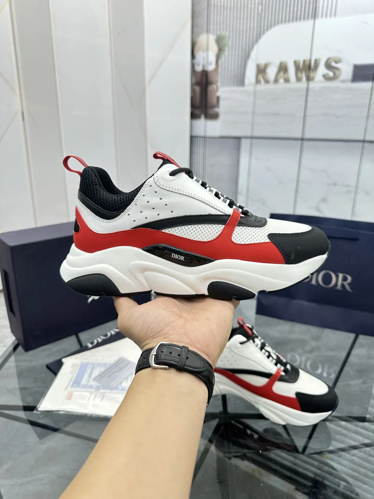 Dior B22 黑白红拼色牛皮休闲鞋 运动