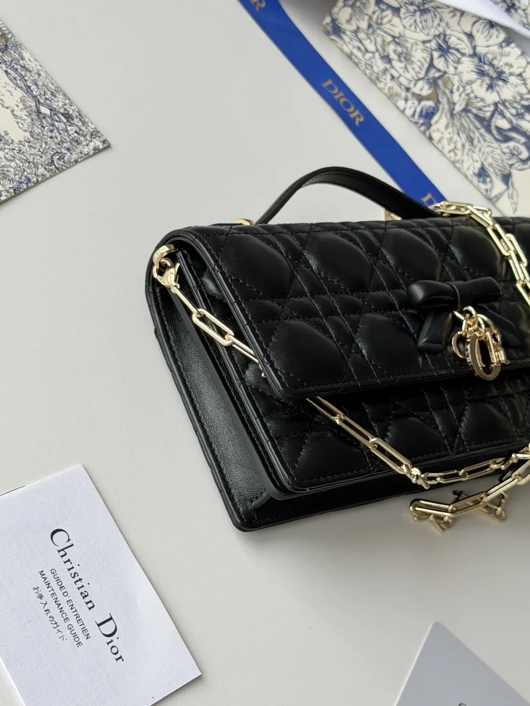 Dior 黑色羊皮链条手拿包 晚宴斜挎