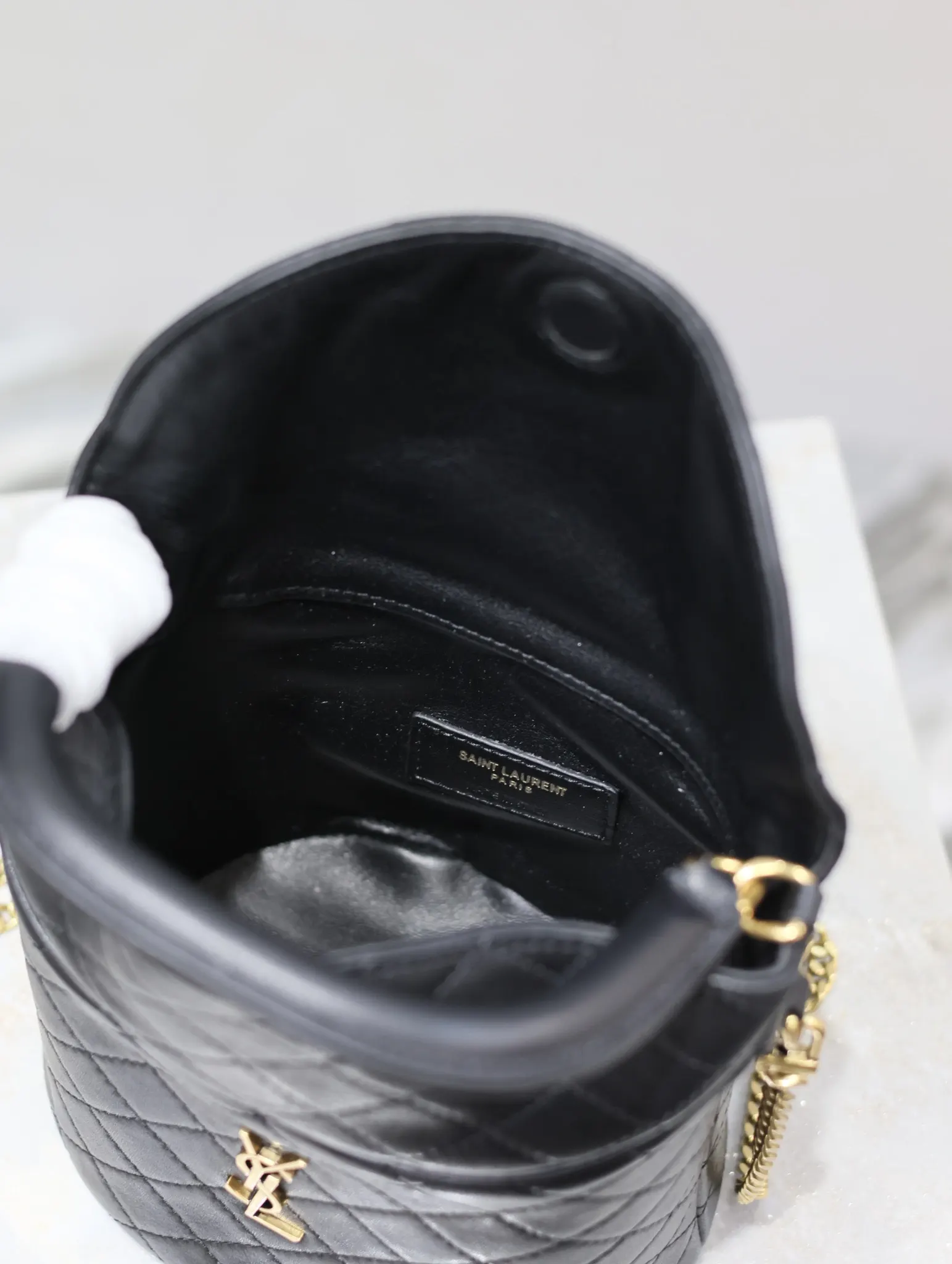 YSL 黑色 GabyBucket翻盖水桶包 薯条包 见面 链条包 精致链条款