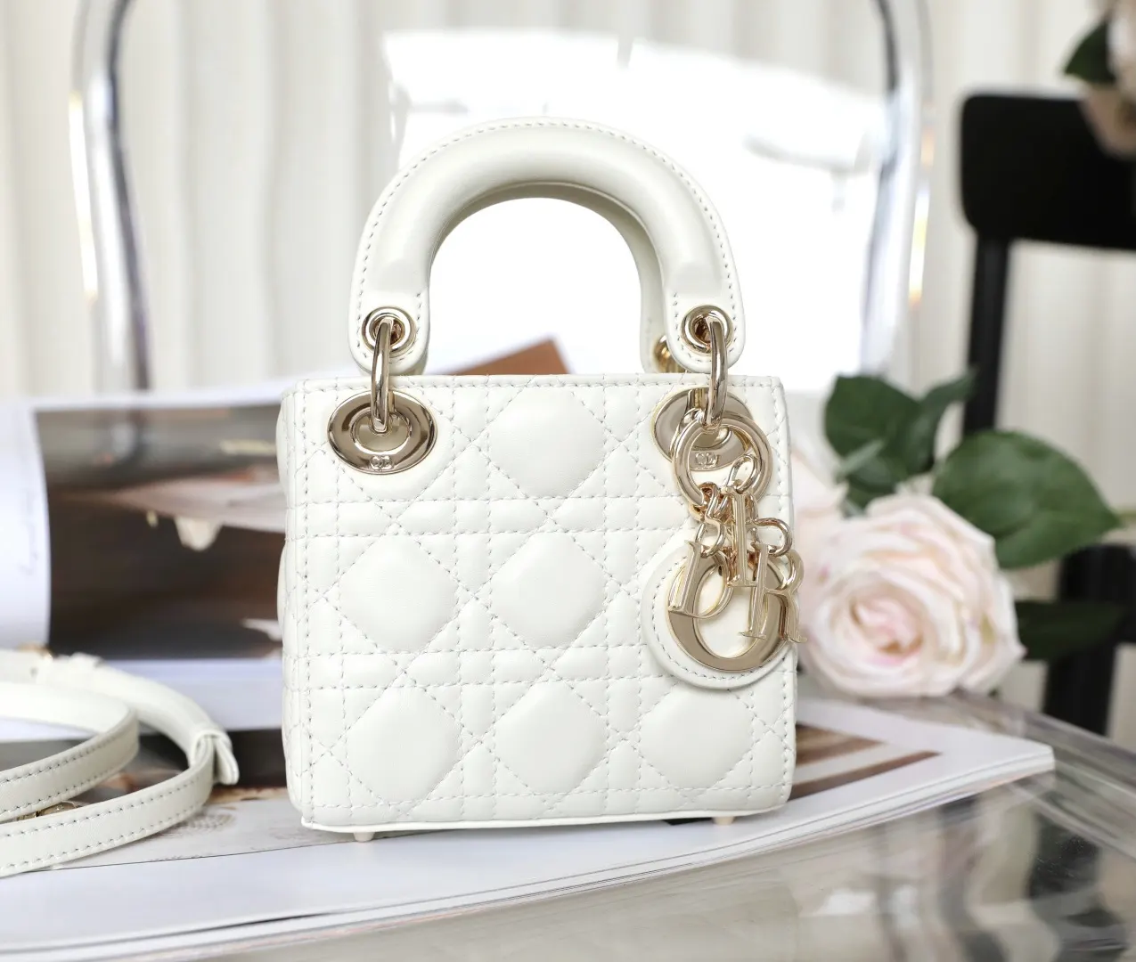 Dior Lady Dior Lady White Lambskin Handbag