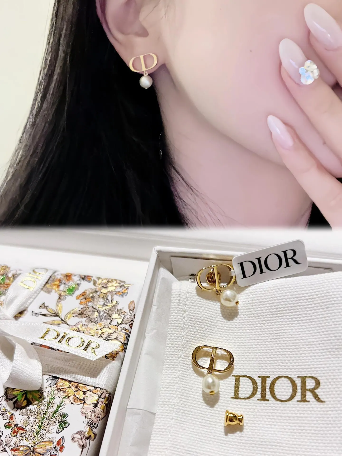 Dior CD珍珠耳环 金色气质款