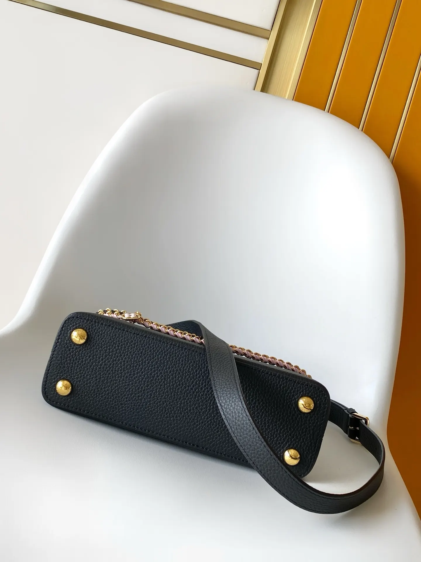 Louis Vuitton Black Gray Chain Bag Leather