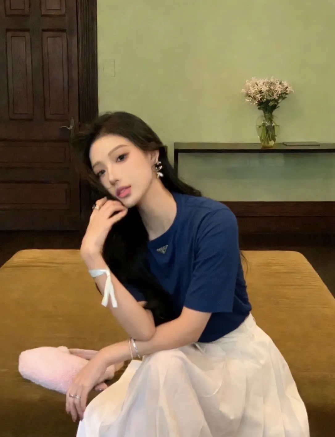 PRADA 蓝色 三角标 针织衫 质感针织款