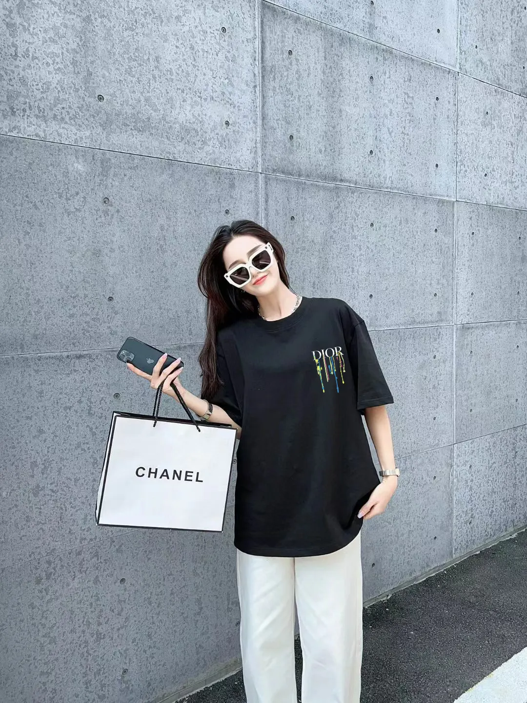 Dior 黑色彩色字母短袖T恤 休闲