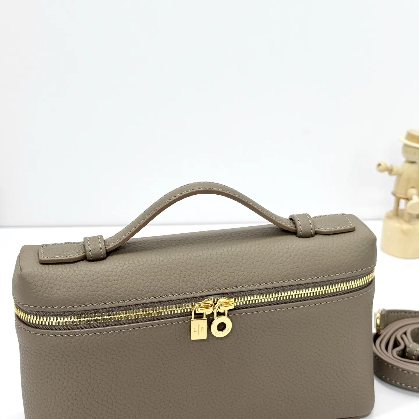 Beige Gold Clutch Bag Leather