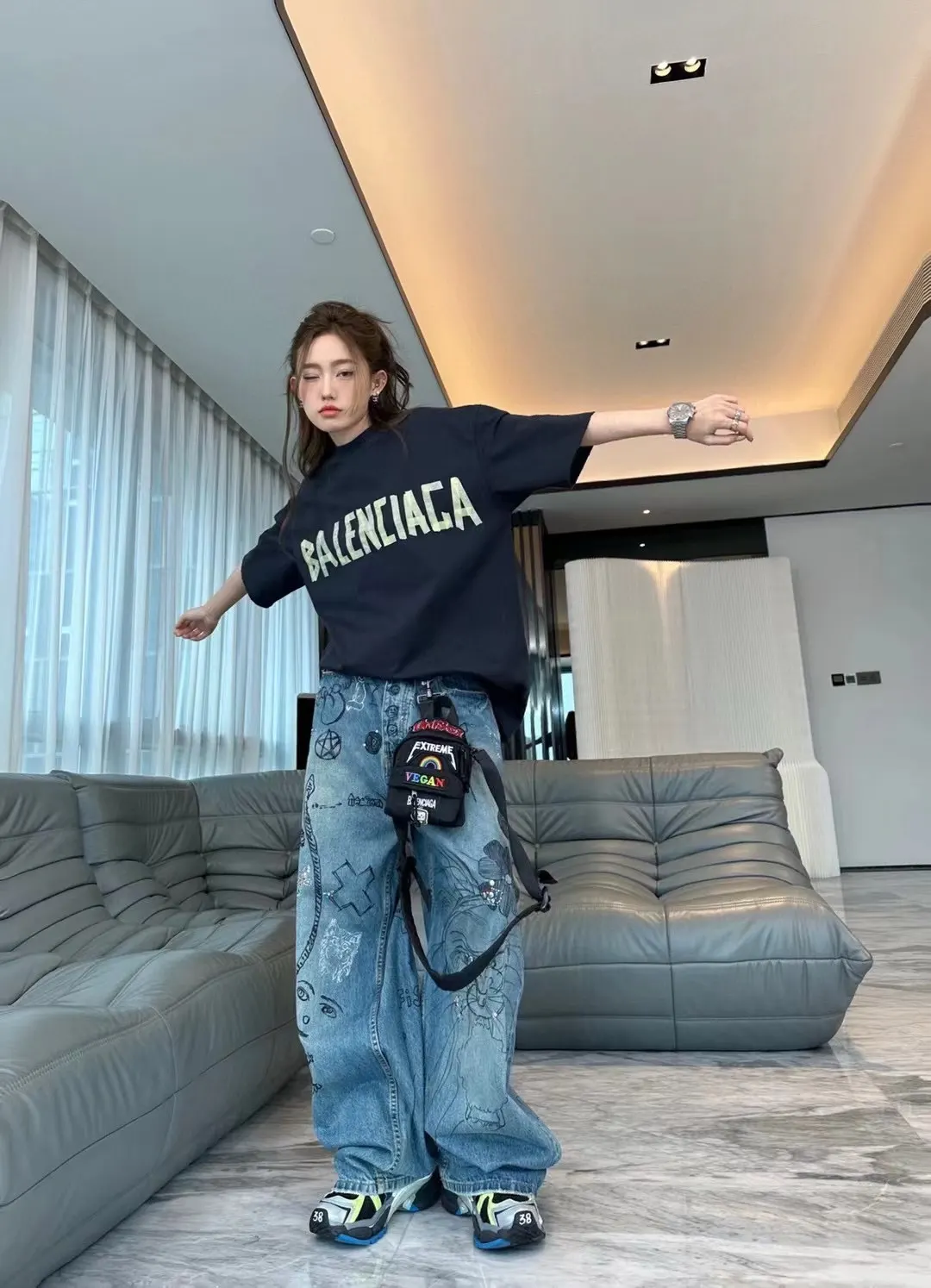 Balenciaga Logo Washed Short Sleeve T-Shirt Street Casual