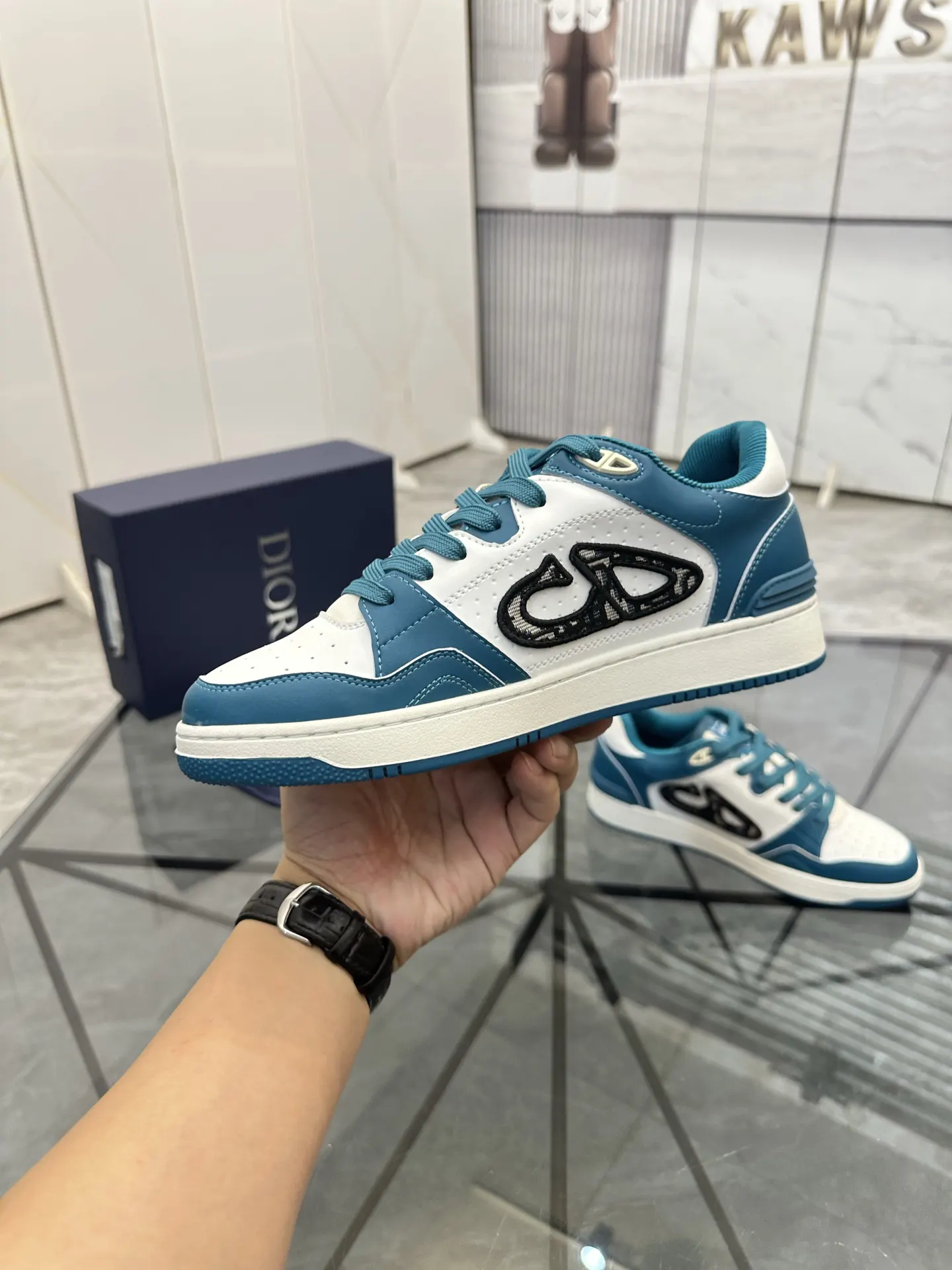 Dior B57 蓝色/绿色 皮革 运动鞋