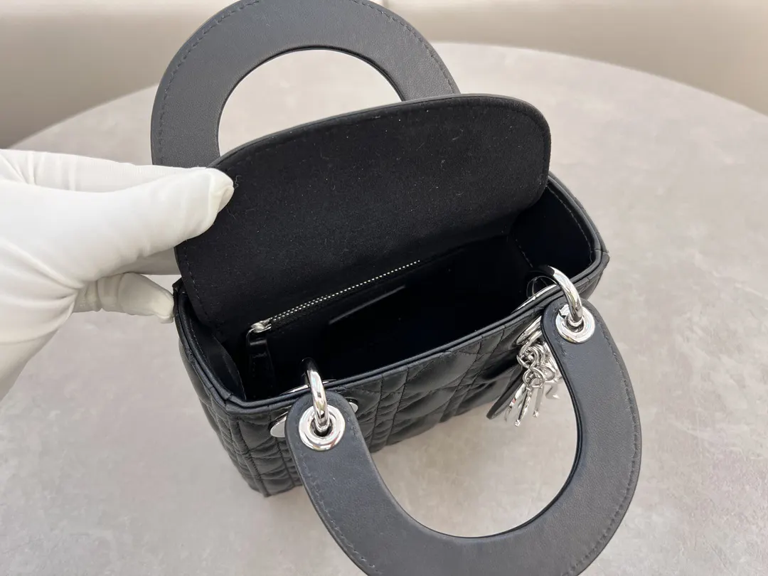 Dior Lady Dior Lady Black Sheepskin Handbag Handheld Crossbody Image 9 Dior Lady Dior Lady Black Sheepskin Handbag Handheld Crossbody Image 9