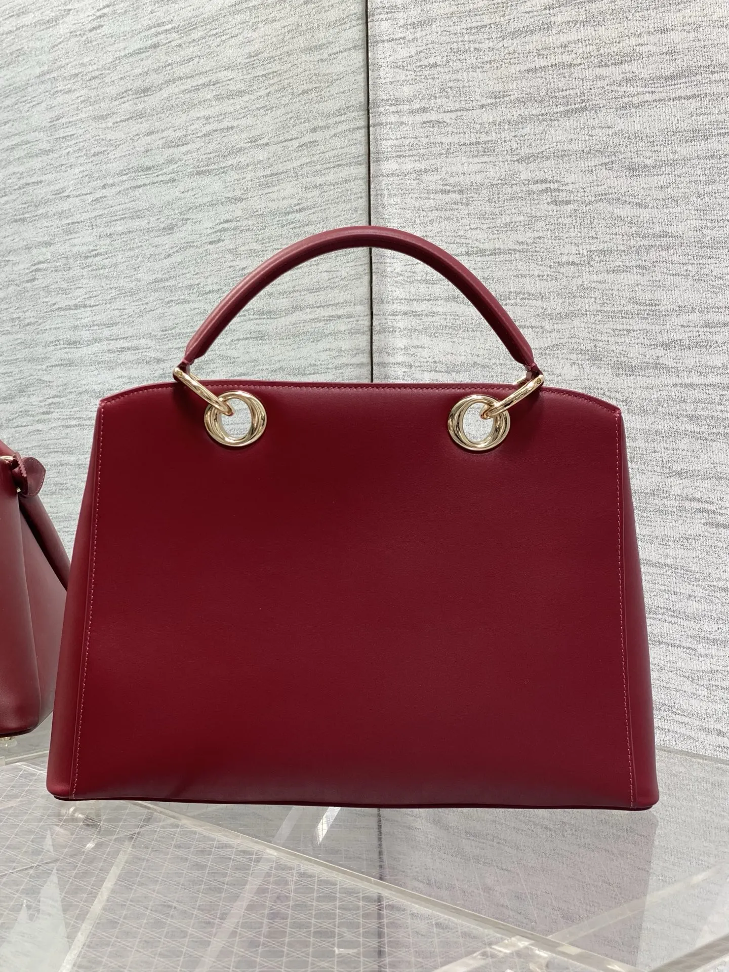 Dior Lady Dior 酒红色手提斜挎包 格纹款