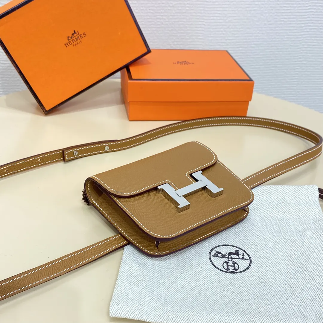 土黄 手工蜡线 土黄银扣 Constance Slim 珐 腰包 休闲腰包款