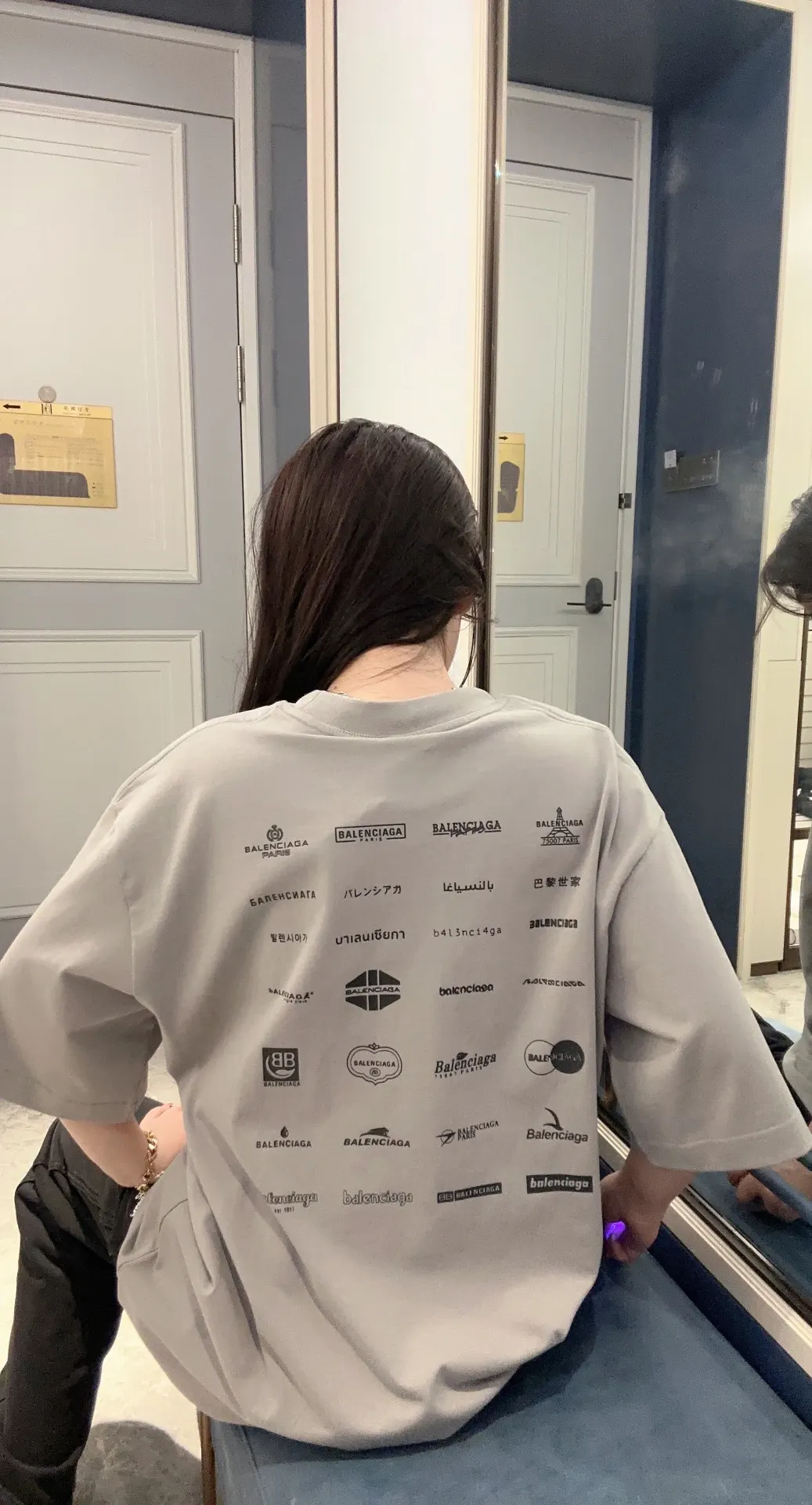 Balenciaga Gray Cotton Logo Short Sleeve T-Shirt Loose