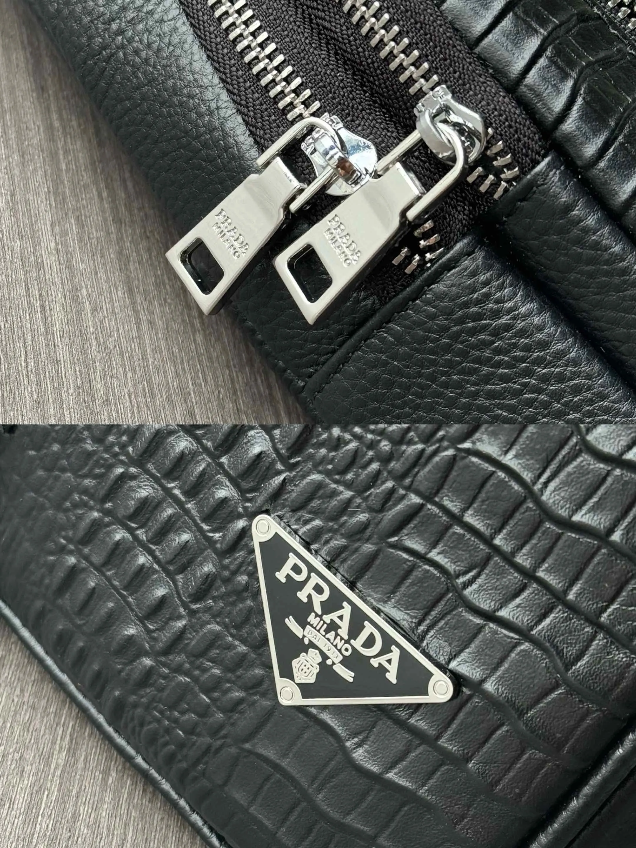 Prada 黑色 鳄鱼皮 牛皮 腰包 轻便实用