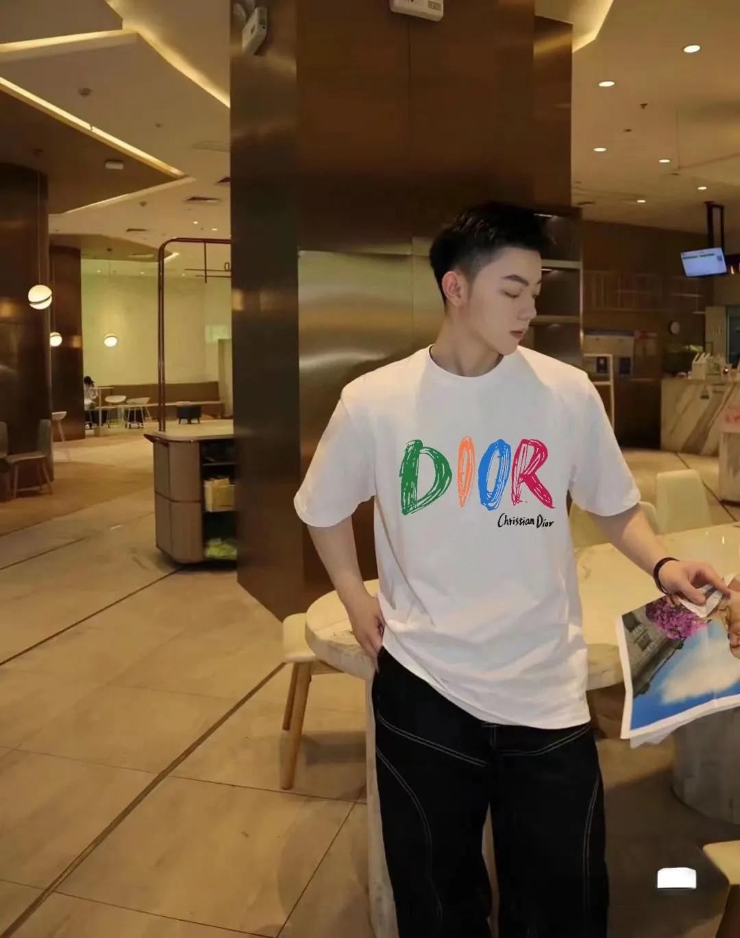 Dior 彩色Logo白色短袖T恤 休闲款