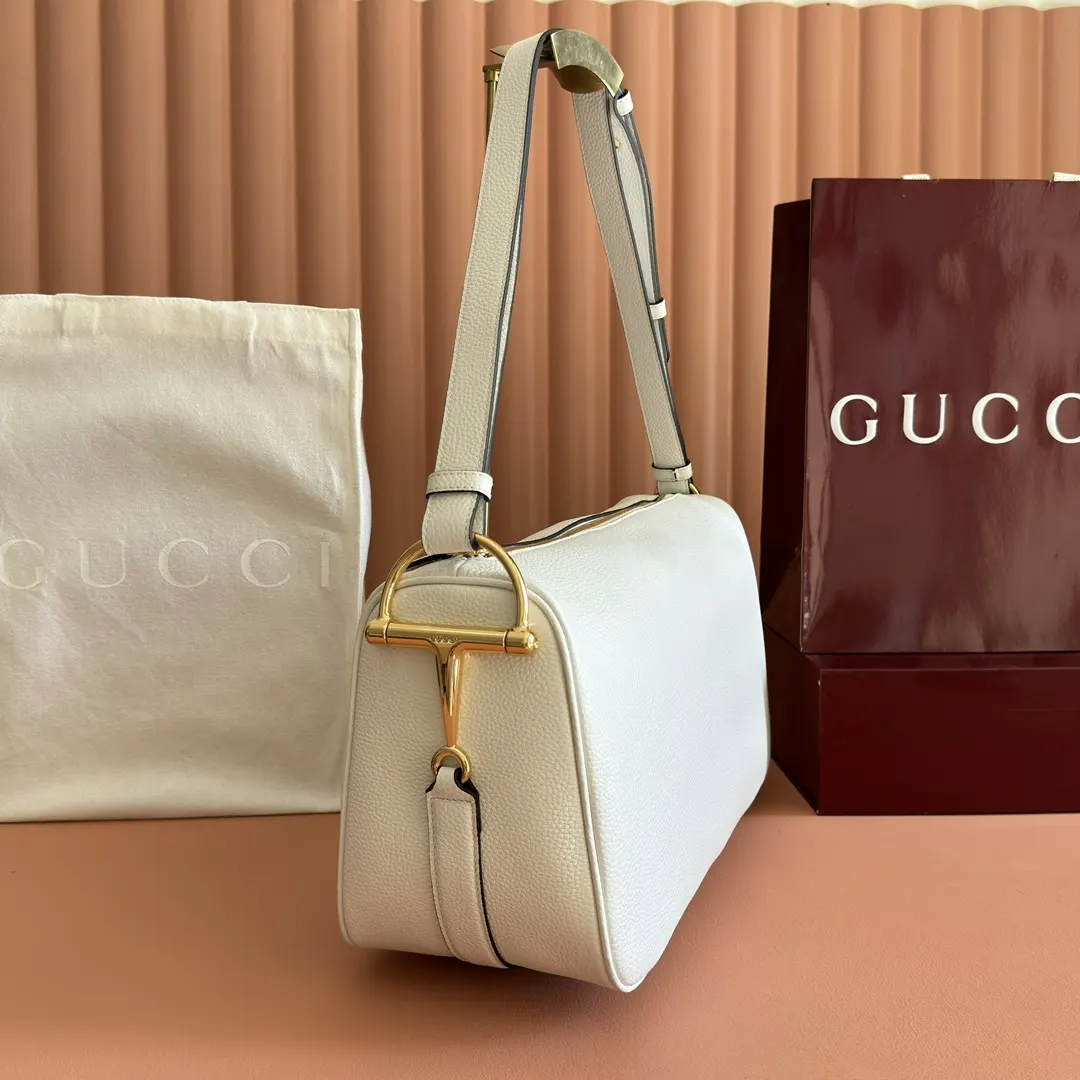 Gucci 白色 棕色 牛皮 腋下包 复古腋下背款