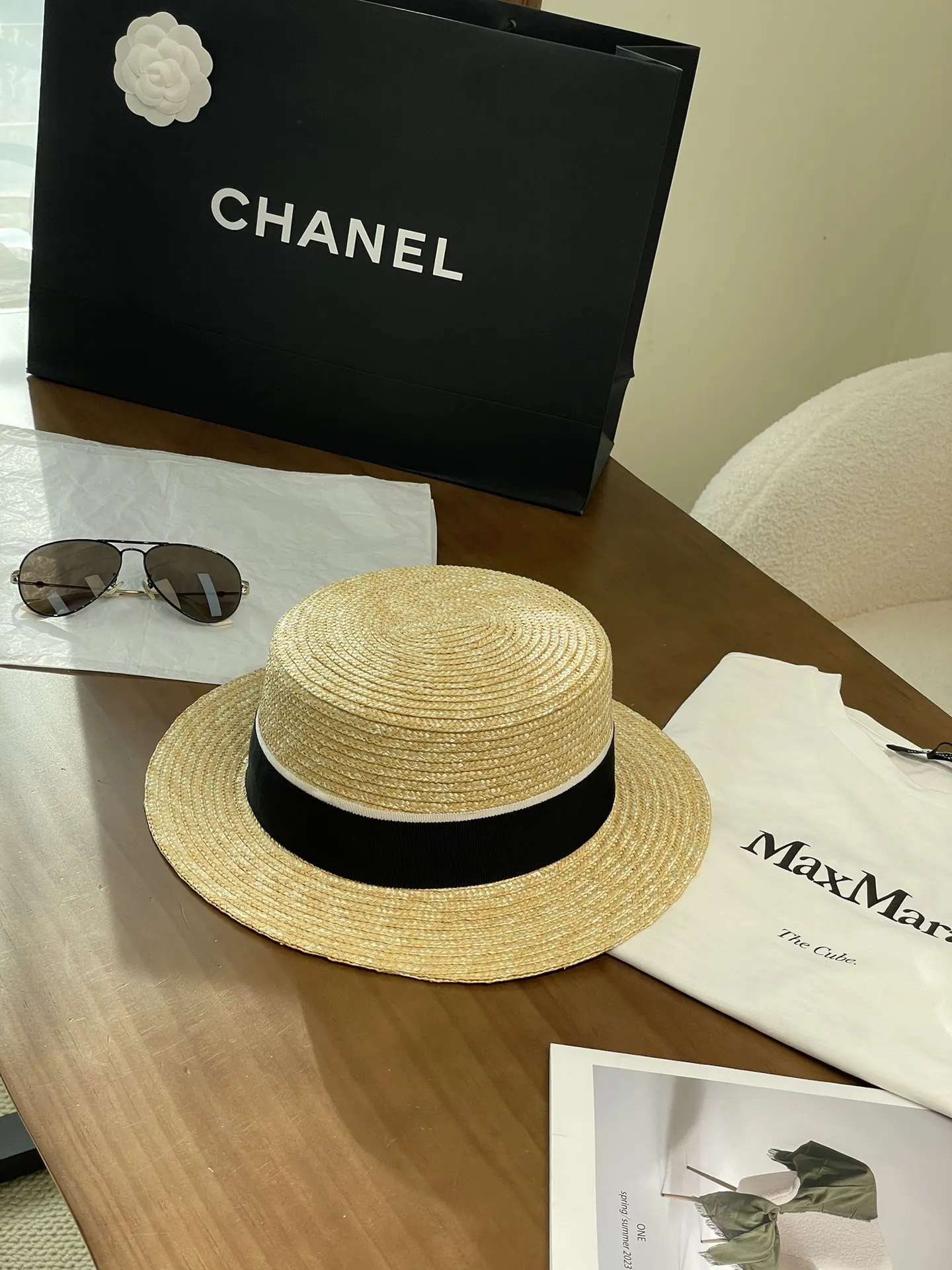 Chanel 蝴蝶 编织 防晒 遮阳 草帽 度假遮阳 帽子