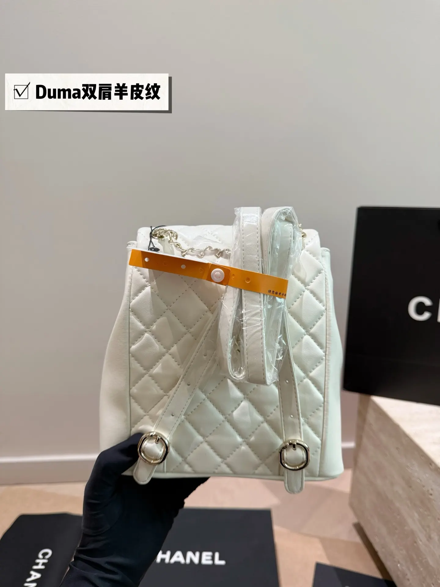 白色 金色 羊皮 雙肩包 实用雙肩款