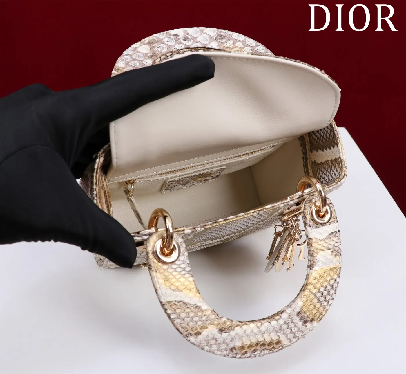 Dior Lady Dior Lady 金色藤格紋手提斜挎包 小號
