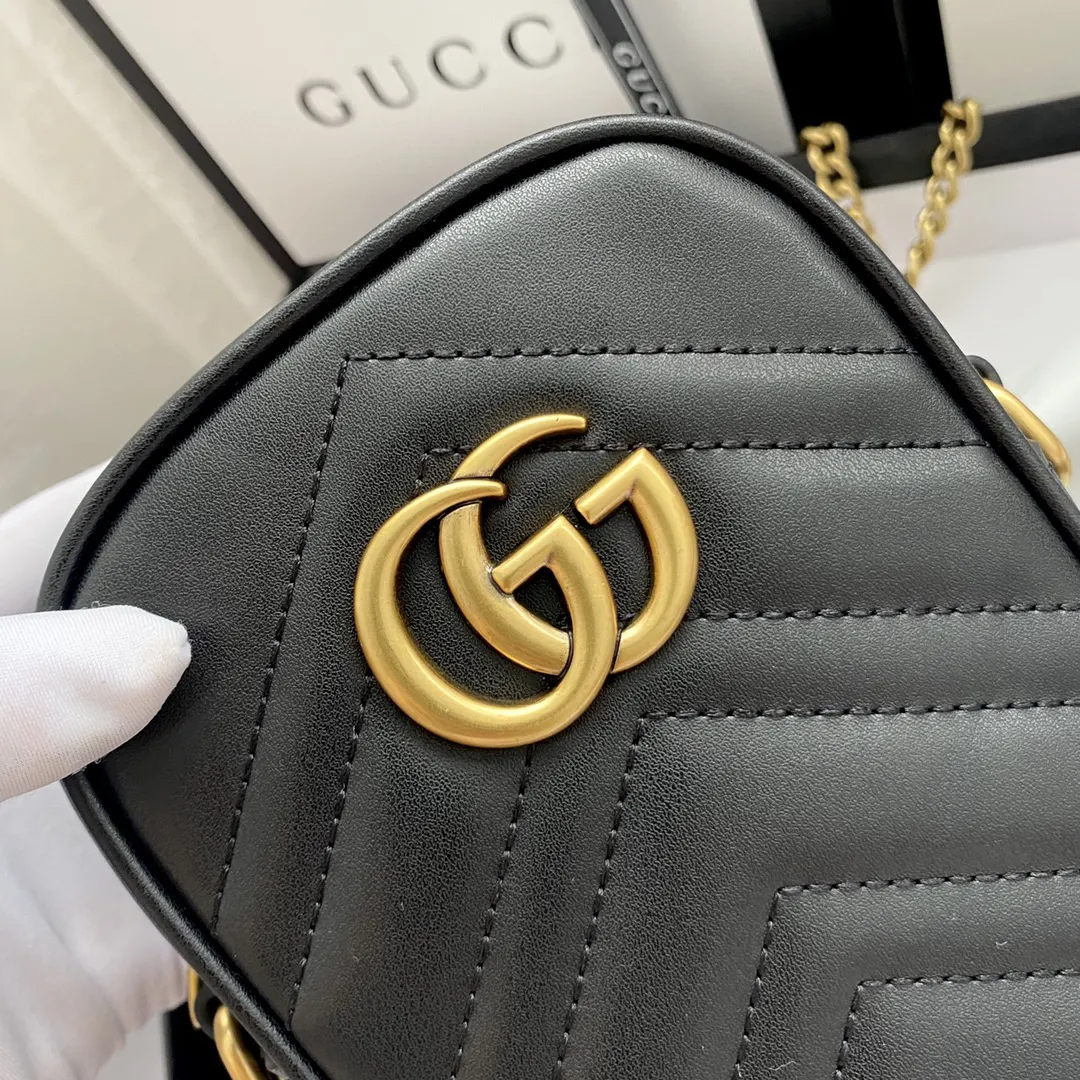 Gucci Marmont 絎縫皮革鏈條包 單肩斜挎
