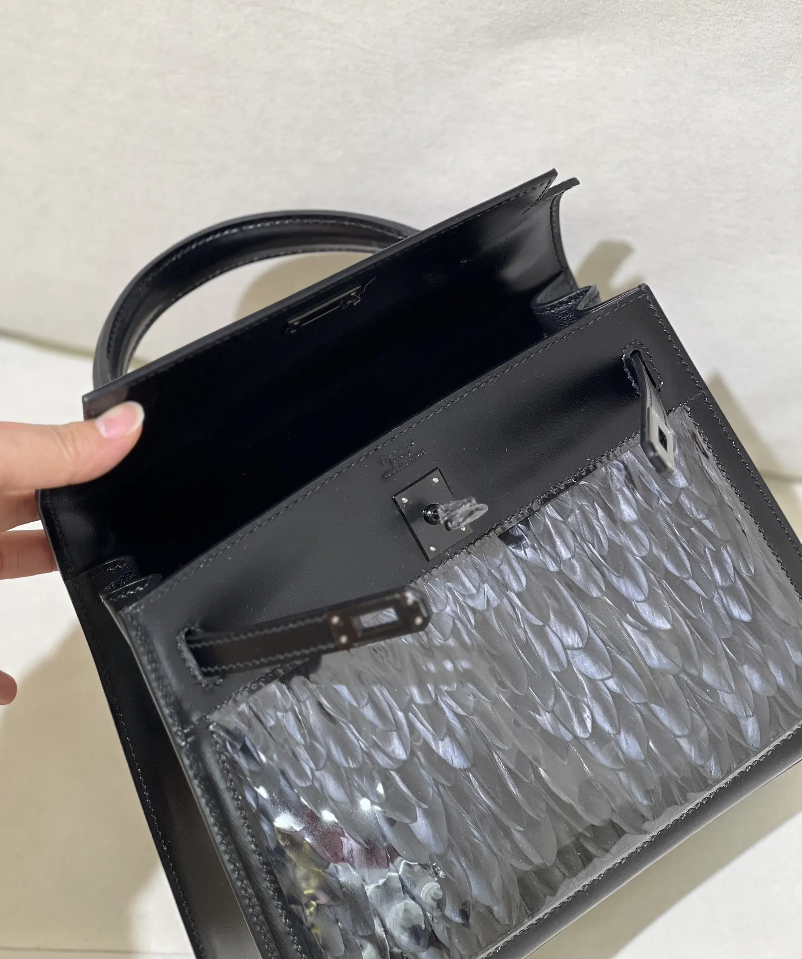 Hermès Kelly 黑色 皮革 手提包