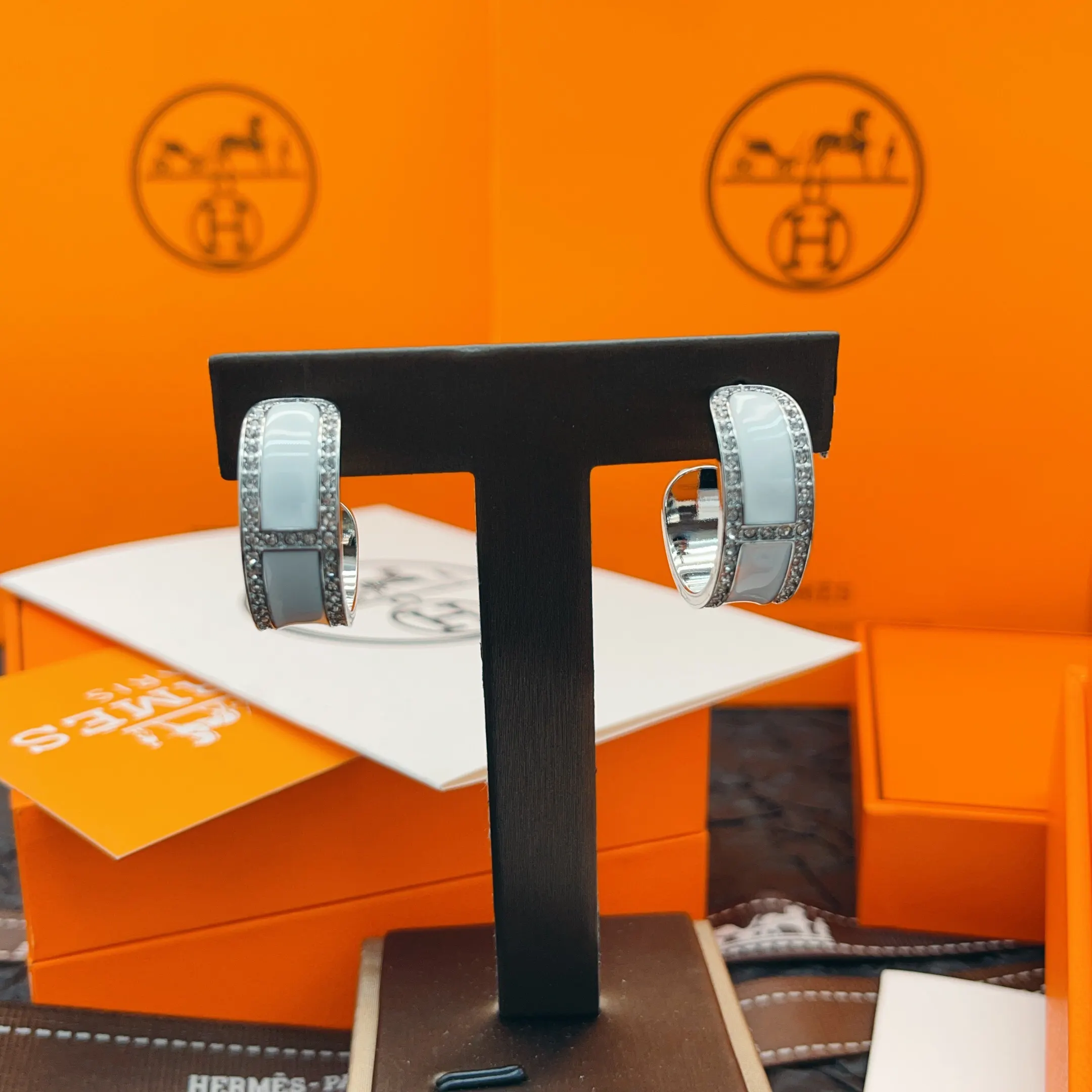Hermès White Earrings
