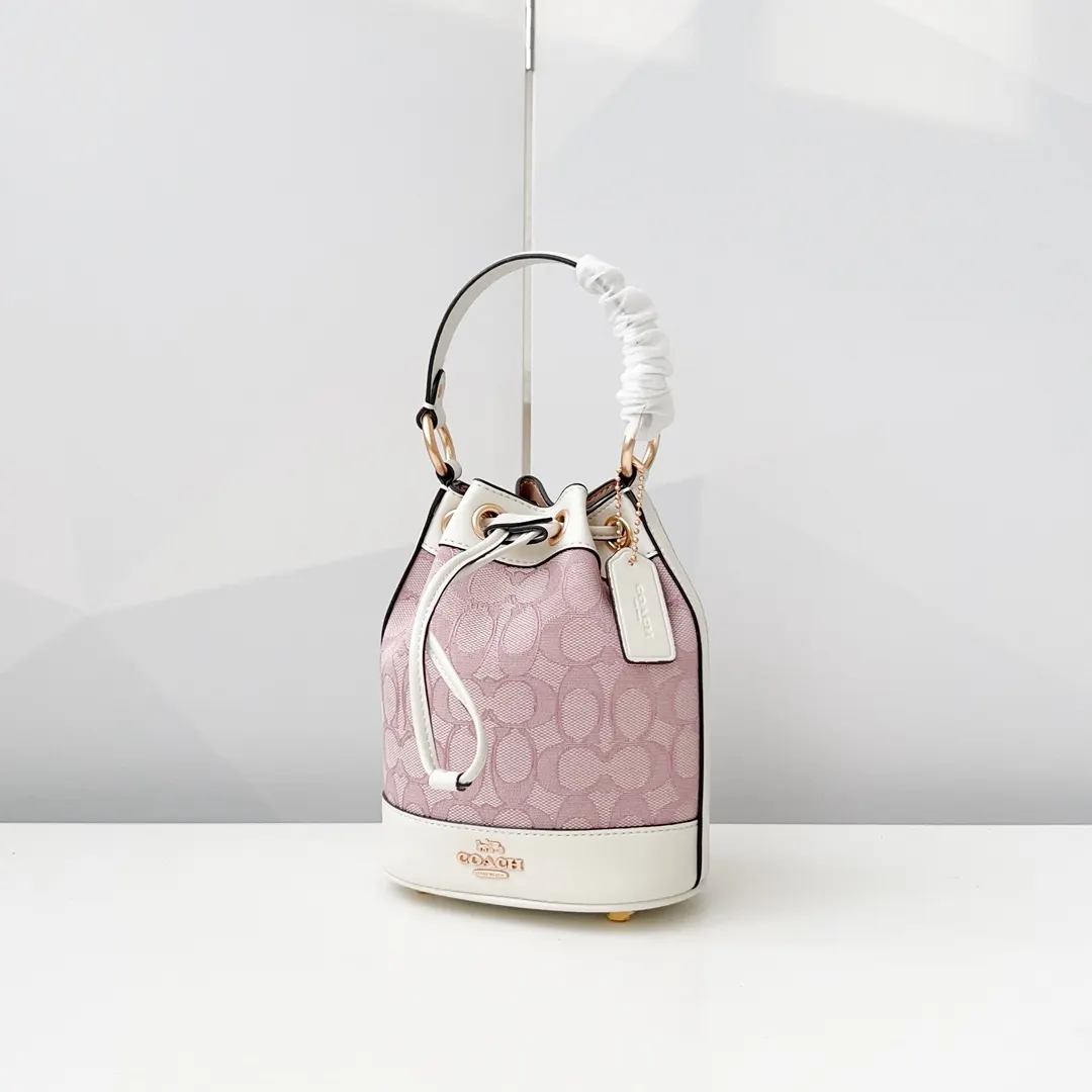 Coach 牛皮 mini水桶包 刺繡C布 搭 休閒水桶款