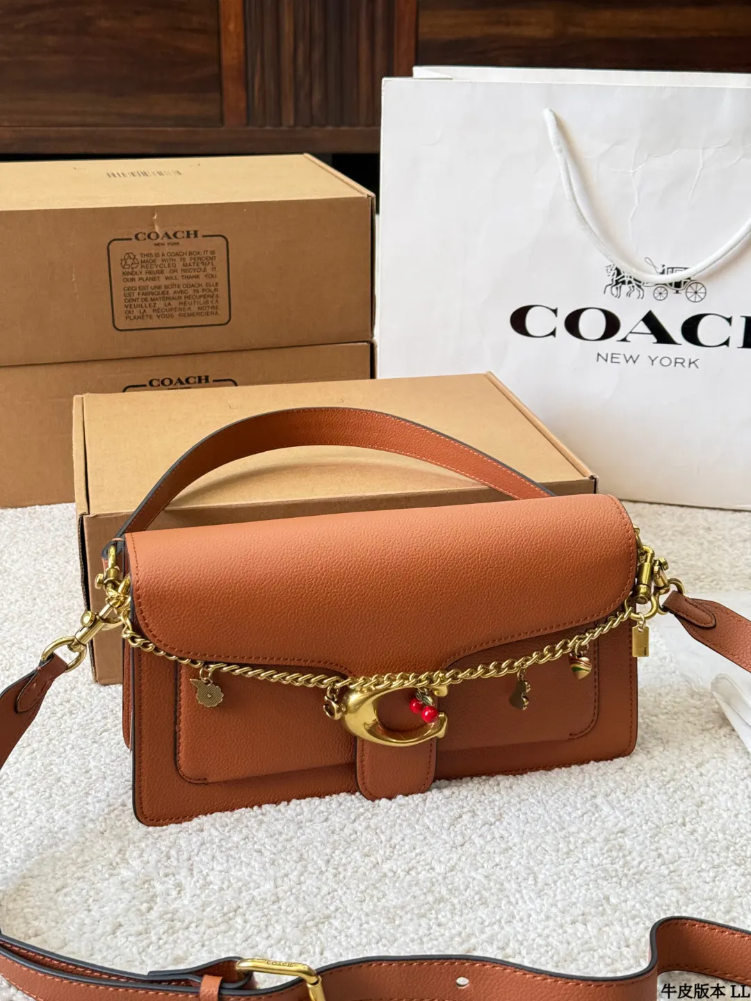Coach 银色 牛皮 Tabby 收纳包 旅行收纳款