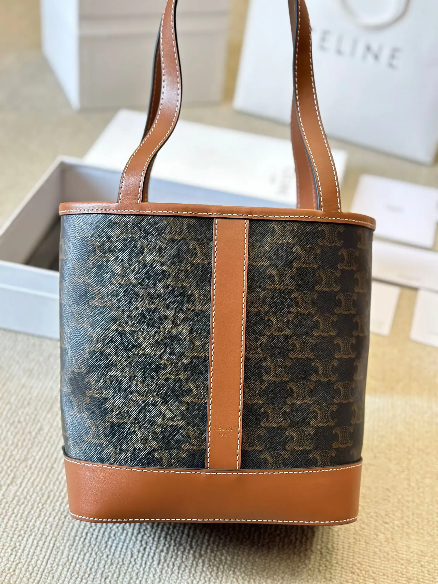 Celine 老花 牛皮 腋下包 复古腋下背款