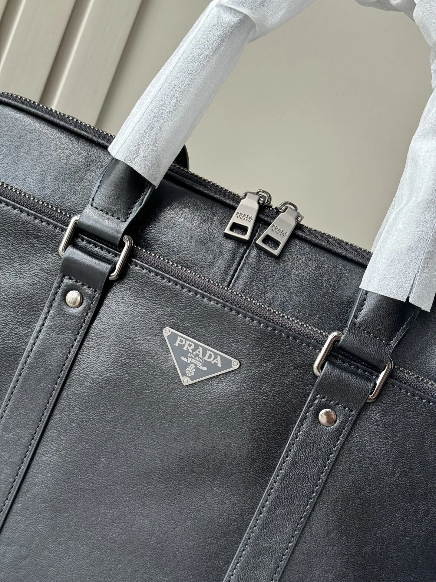 Prada 黑色 啡色 小牛皮 公文包 商务通勤款