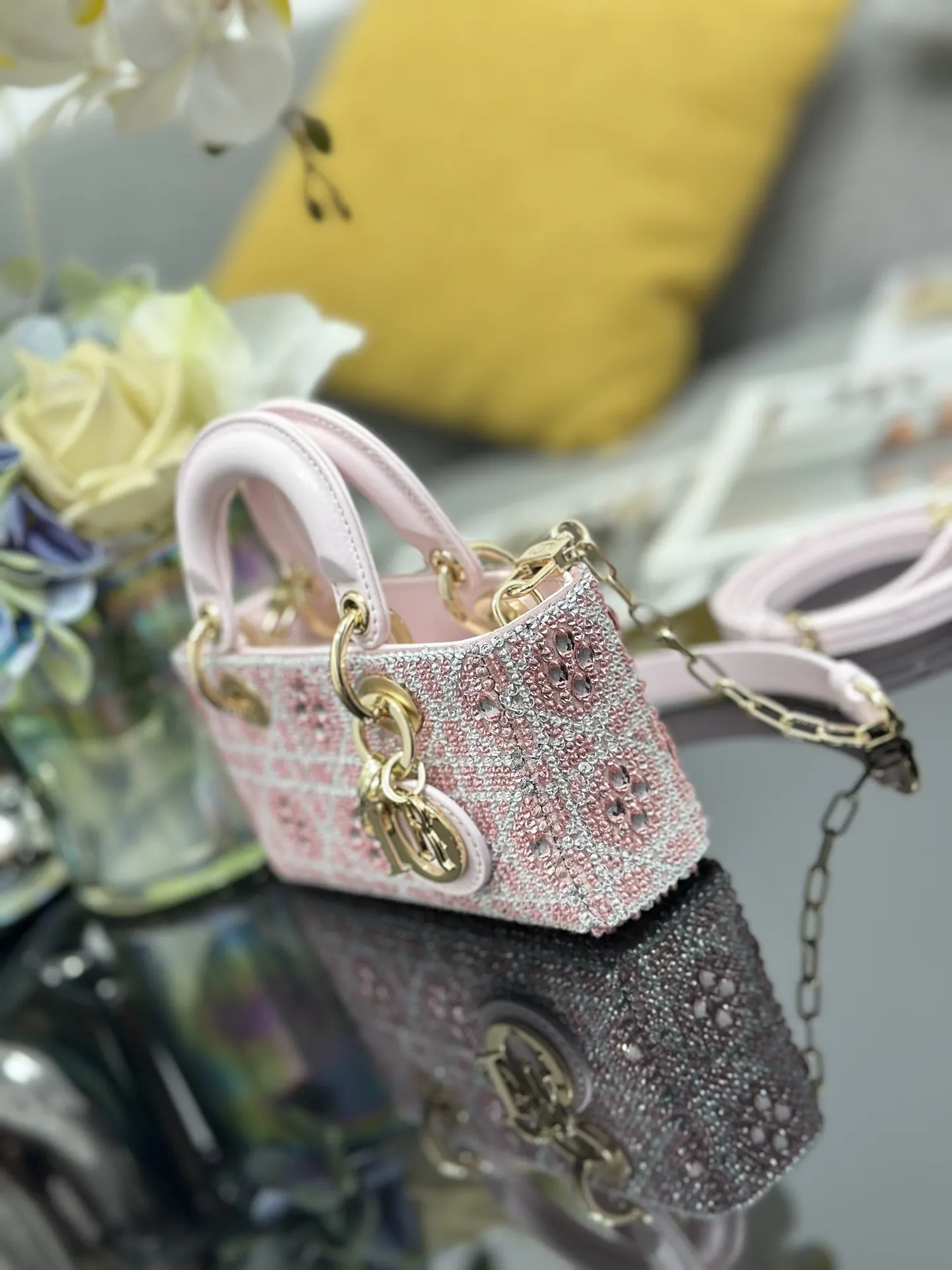 Dior 白色 粉色 皮革 链条包 精致链条款