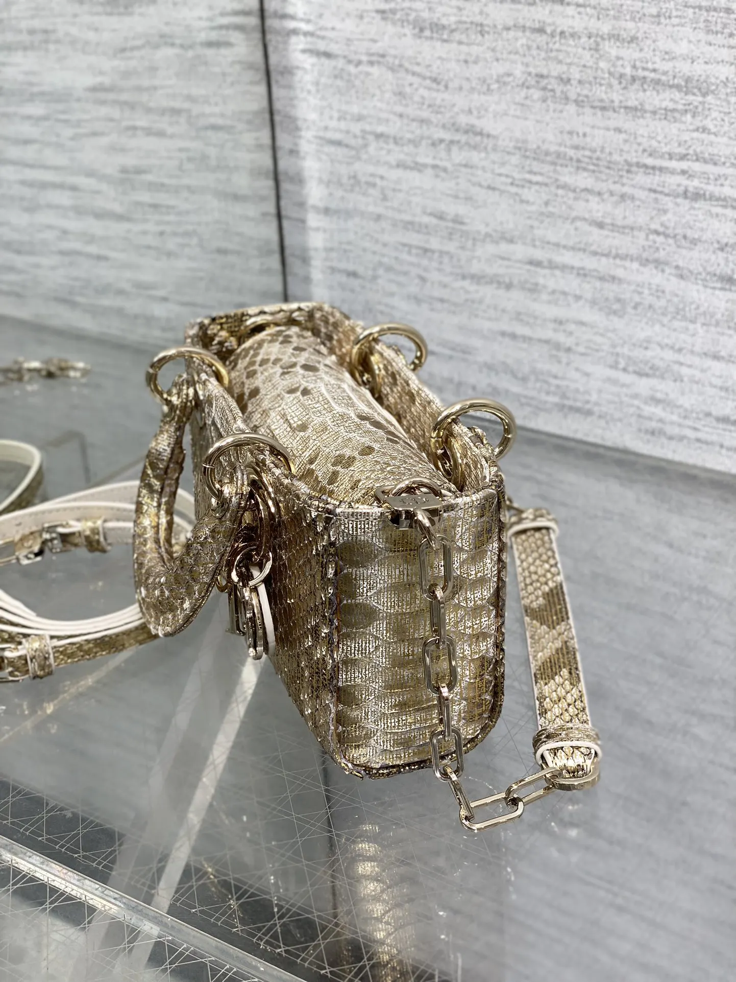 Dior 进口 蛇皮横款戴妃包 Lady横版戴妃珍稀蛇皮闪亮 手提包 通勤手提款
