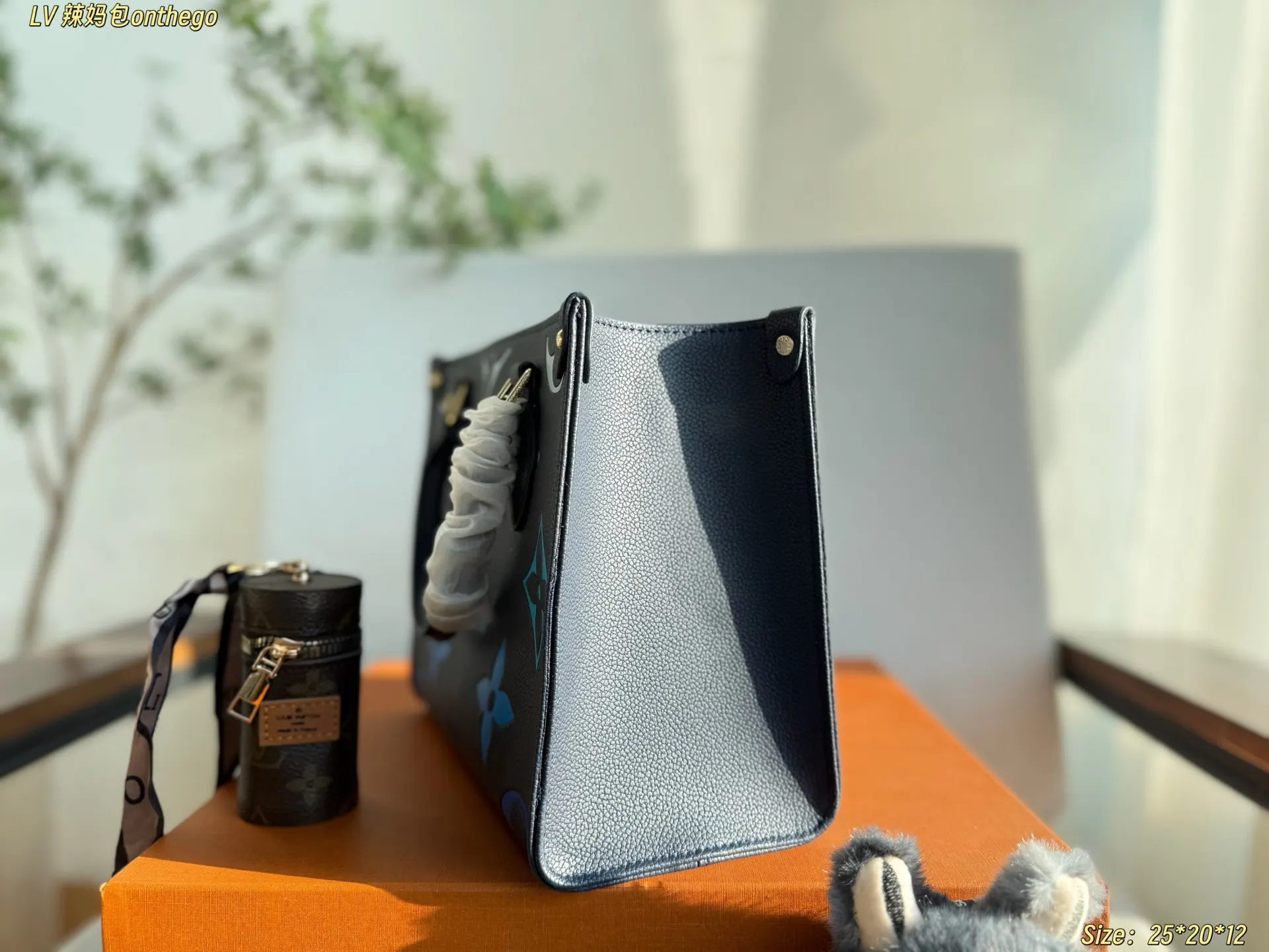 Black Blue Tote Bag Leather