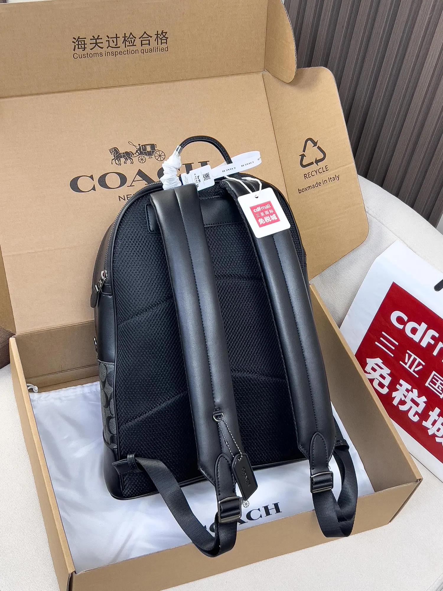 Coach 牛皮 pvc 皮条纹 旅行袋 大容量旅行款