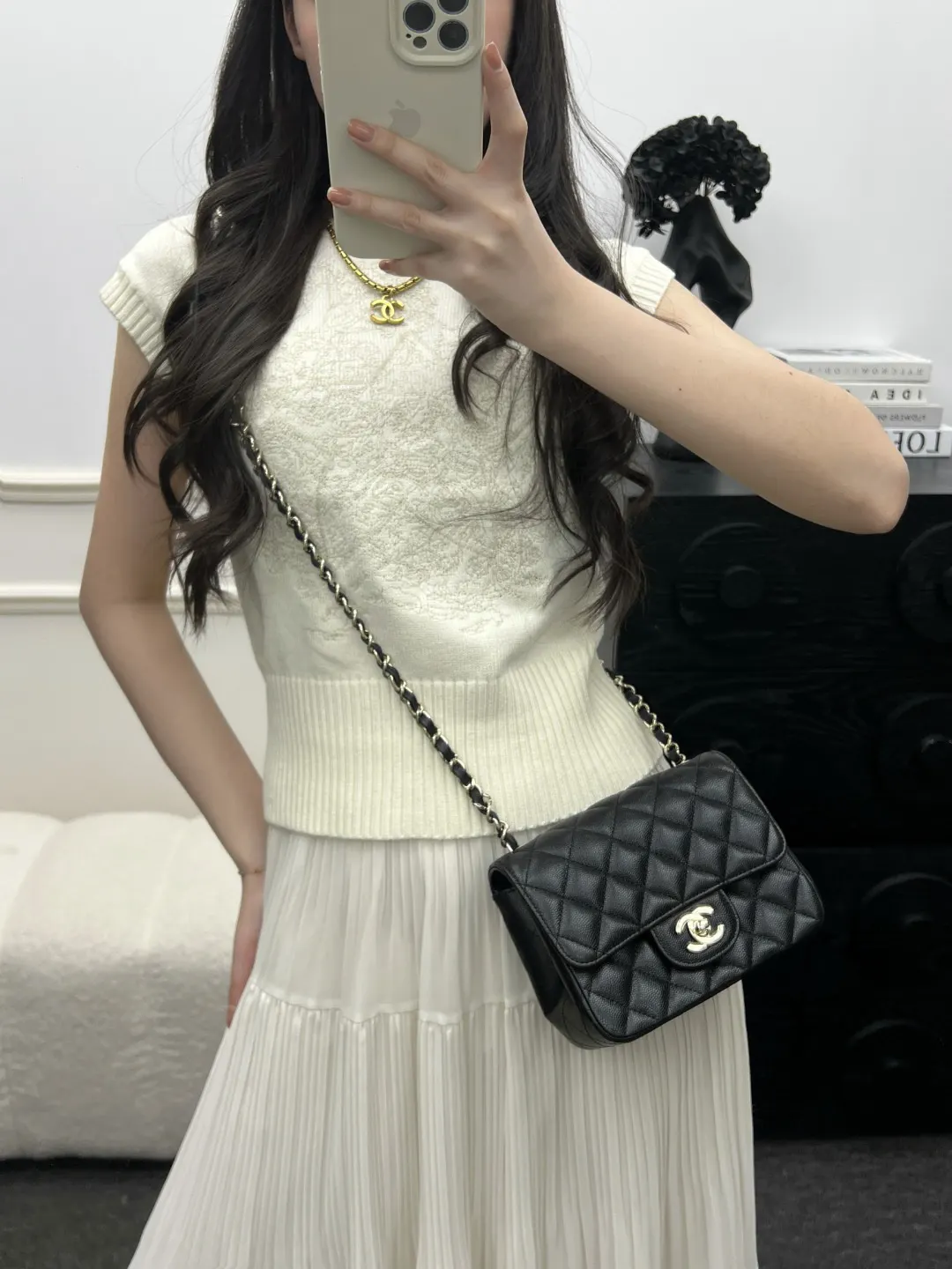 黑色 方胖子 黑色 折边小球纹浅金扣 經典永不过 鏈條包 精致鏈條款