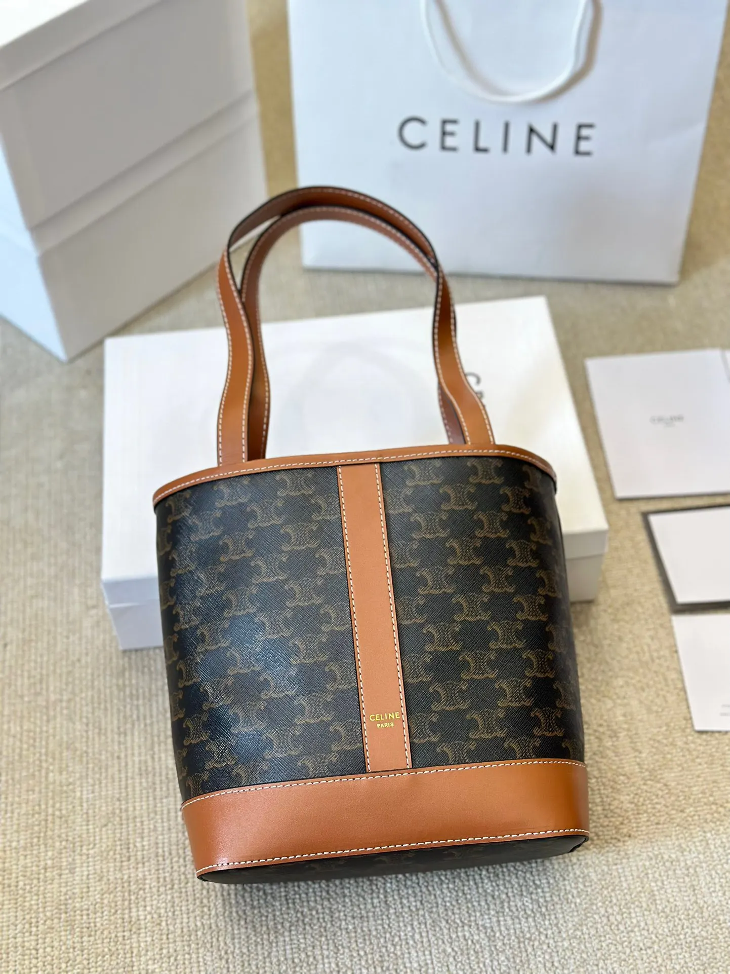 Celine 老花 牛皮 腋下包 复古腋下背款