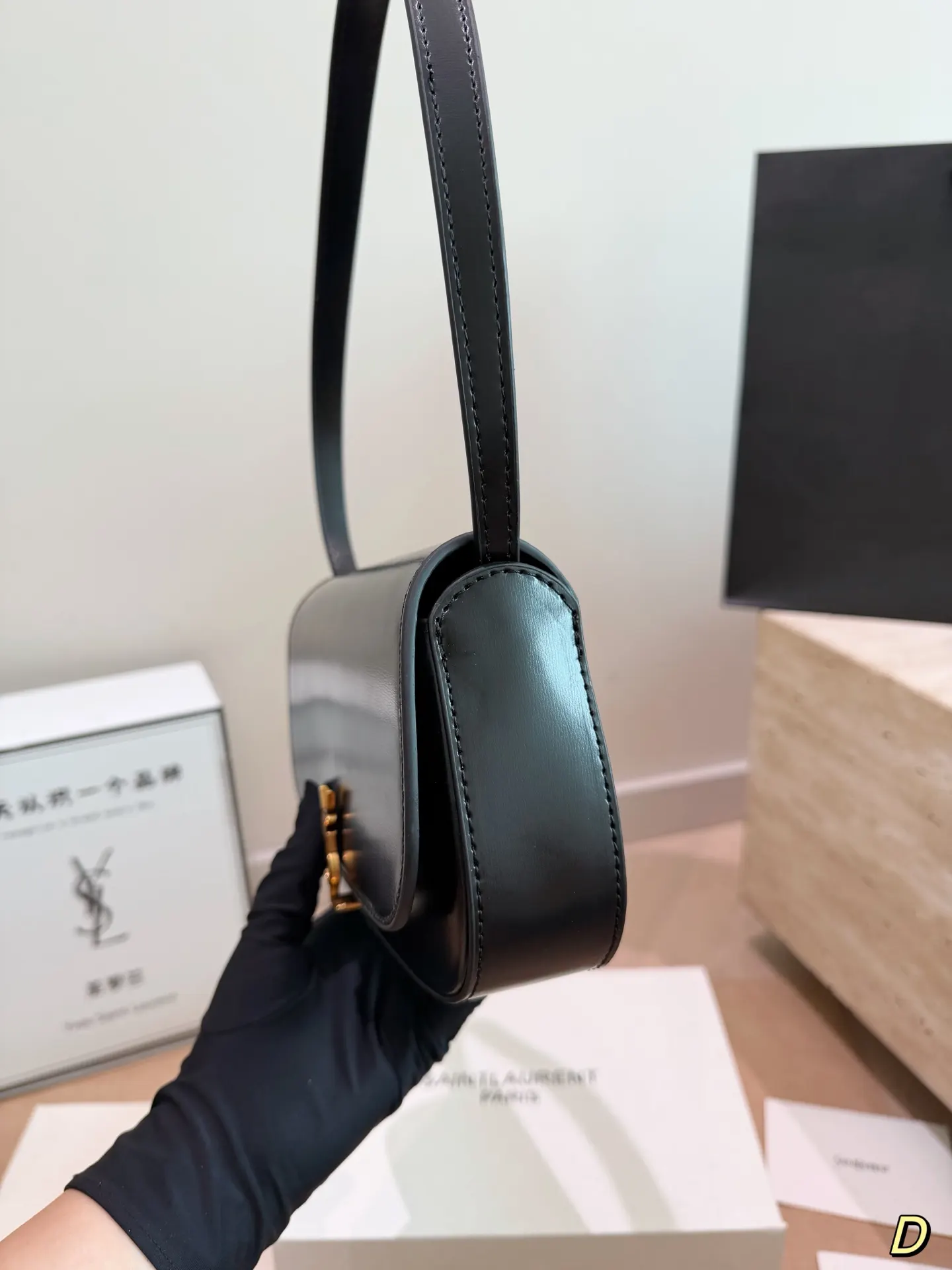 YSL 牛皮 盒 Solferino 细牙签 腋下包 复古腋下背款