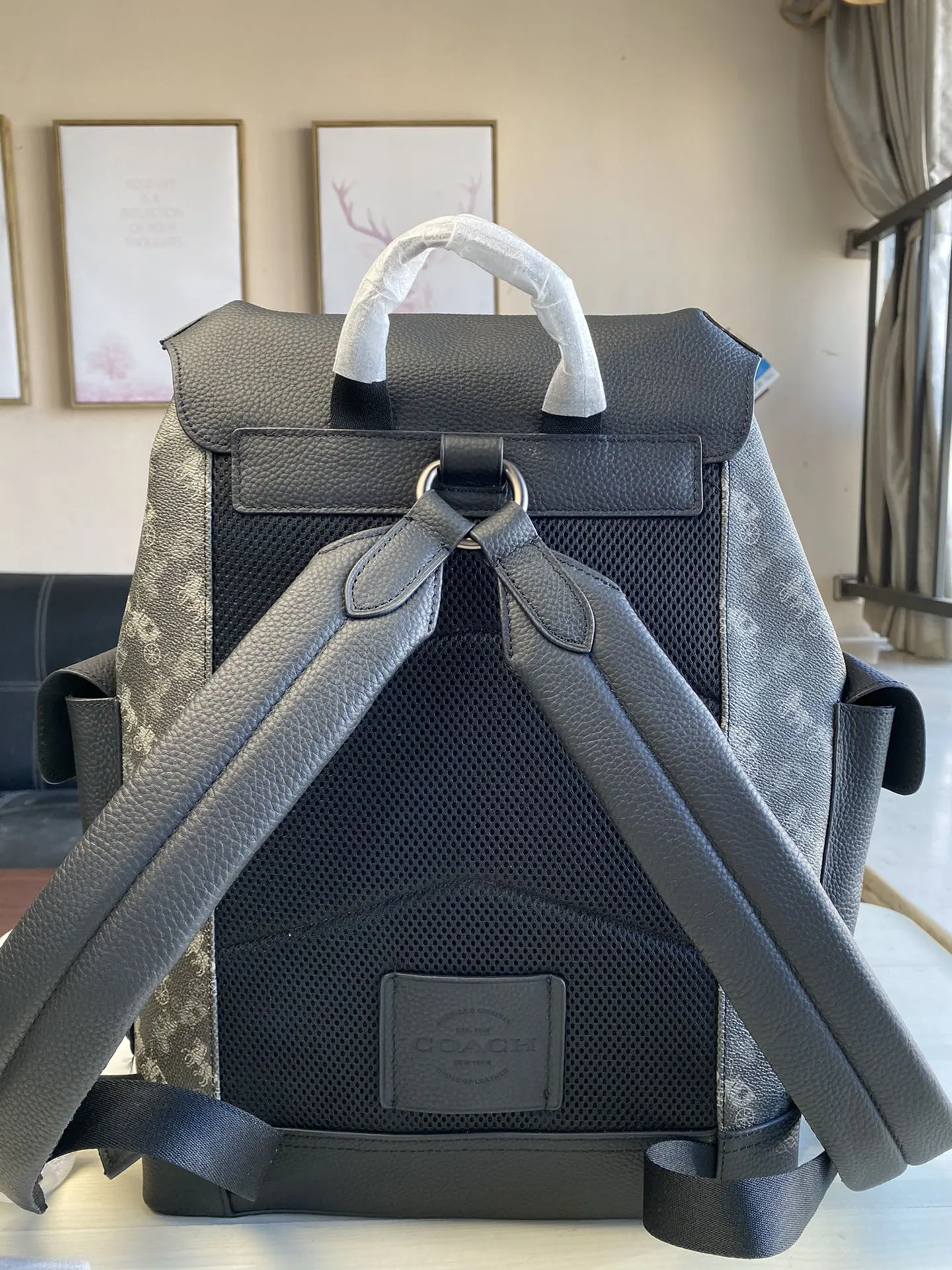 Coach 黑色 牛皮 男士雙肩包 书包 登山包 背包 旅行袋 大容量旅行款