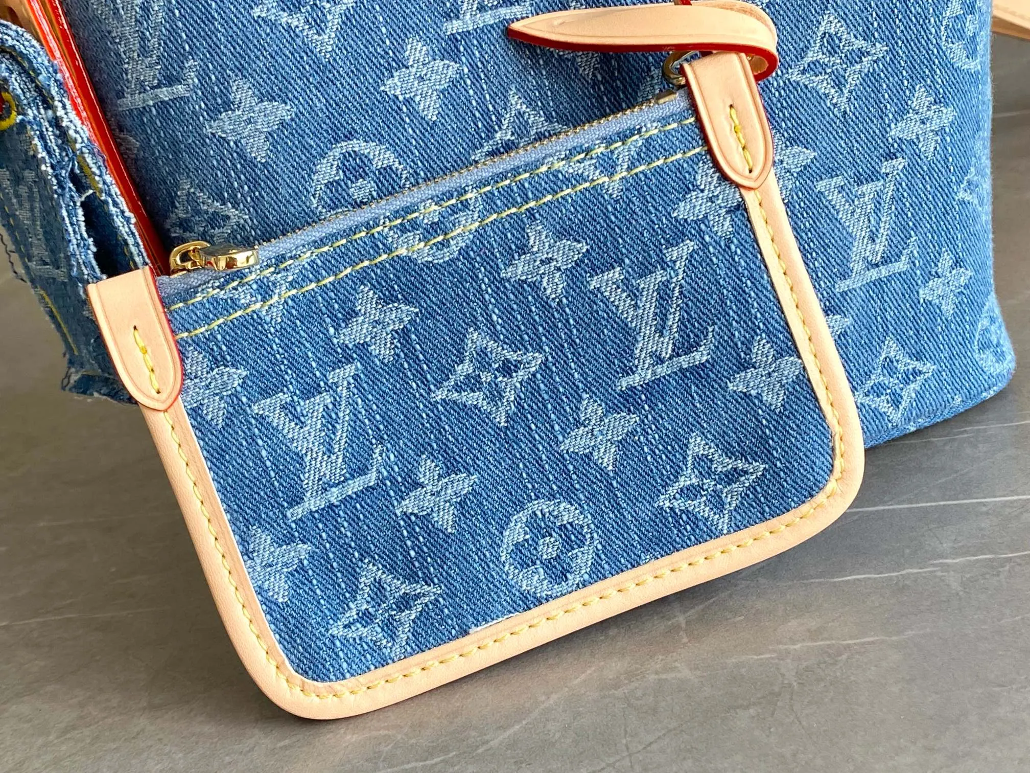 LV 蓝色 牛仔 丹宁 海 外‬单 独实家‬拍 半钢加强 All 水桶包 休闲水桶款