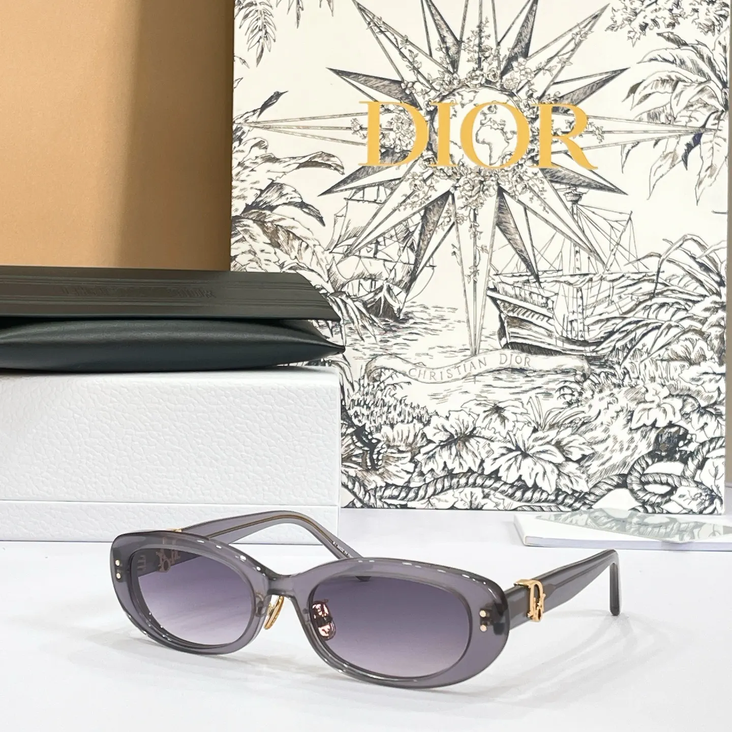 Dior Oblique 黑色椭圆太阳镜 老花镜腿款
