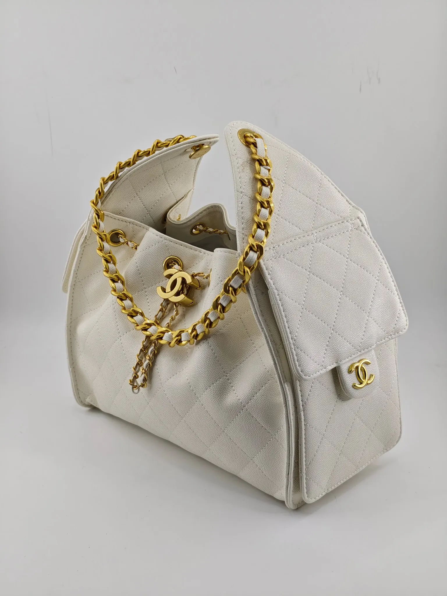 CHANEL Hobo 白色 牛皮 腋下包 復古腋下背款
