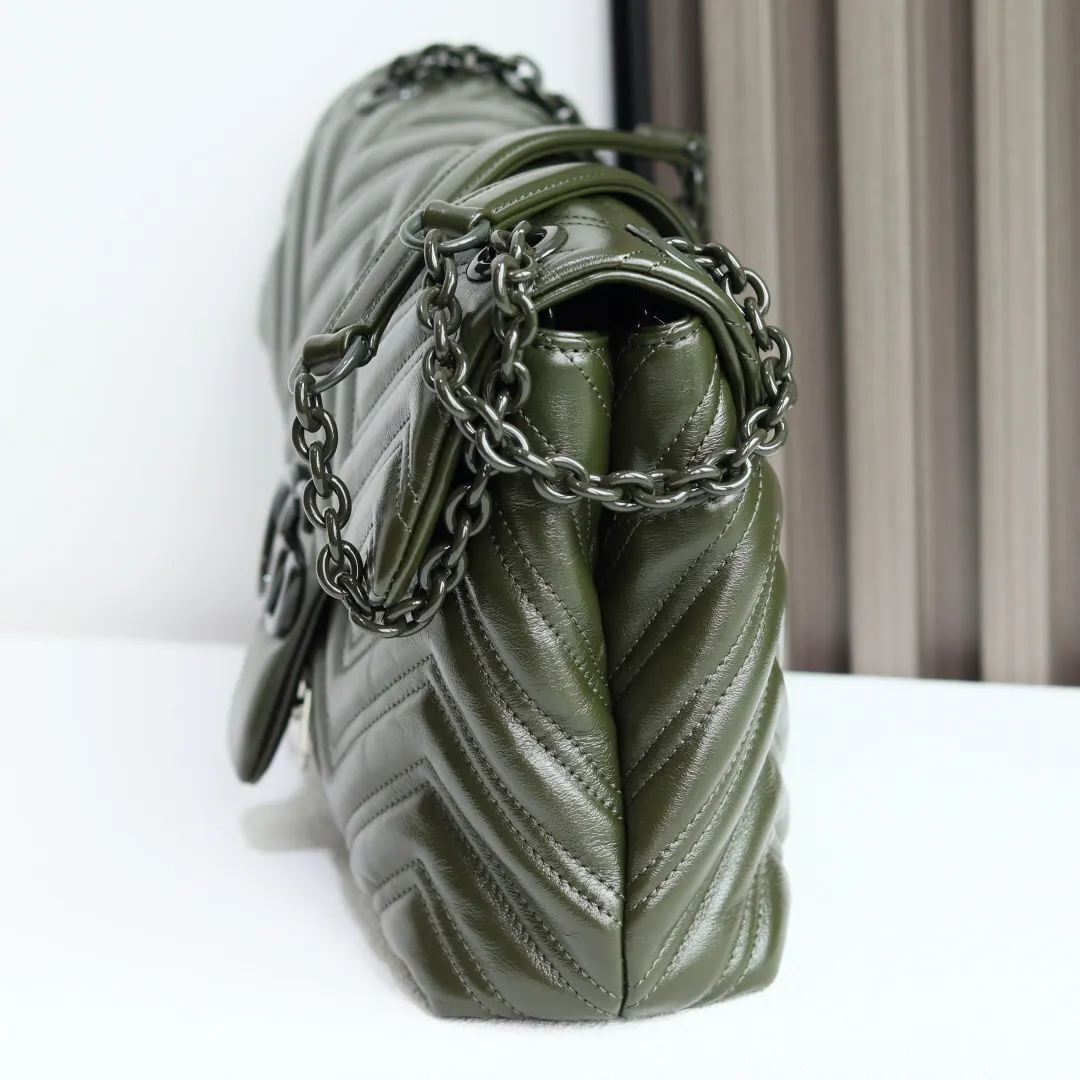 Black Green Chain Bag Leather