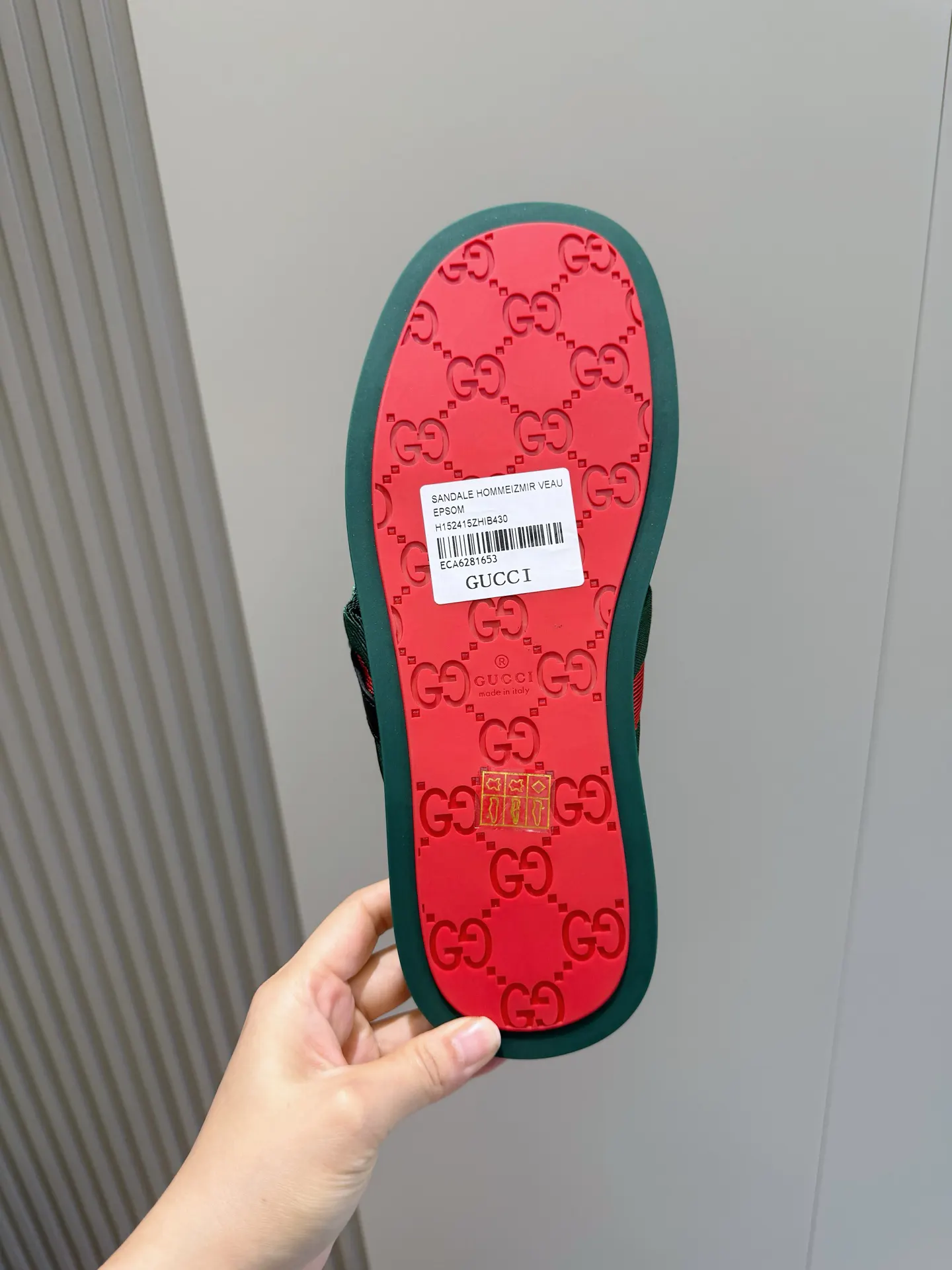 Gucci Web织带交叉带拖鞋 黑色红绿白底