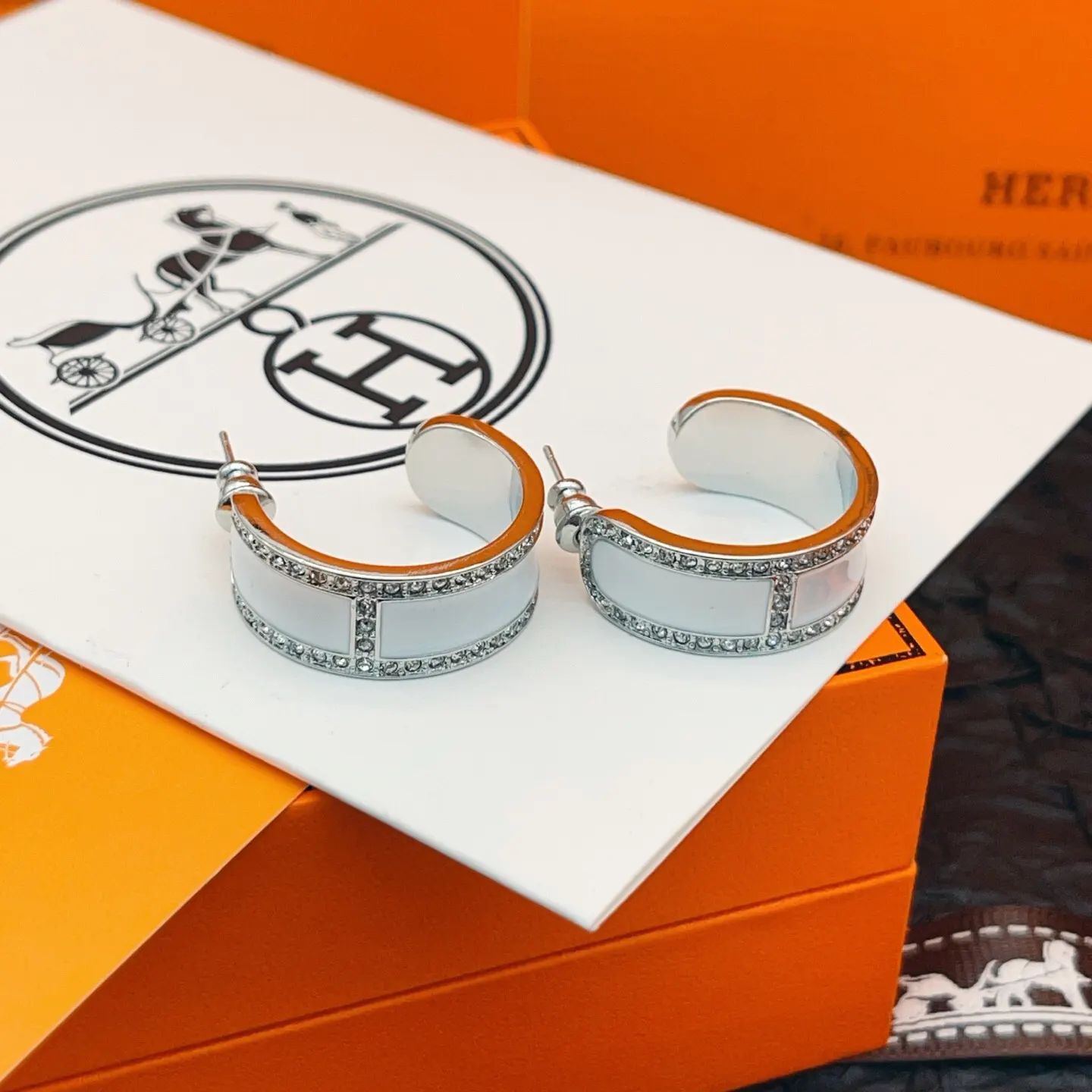 Hermès White Earrings