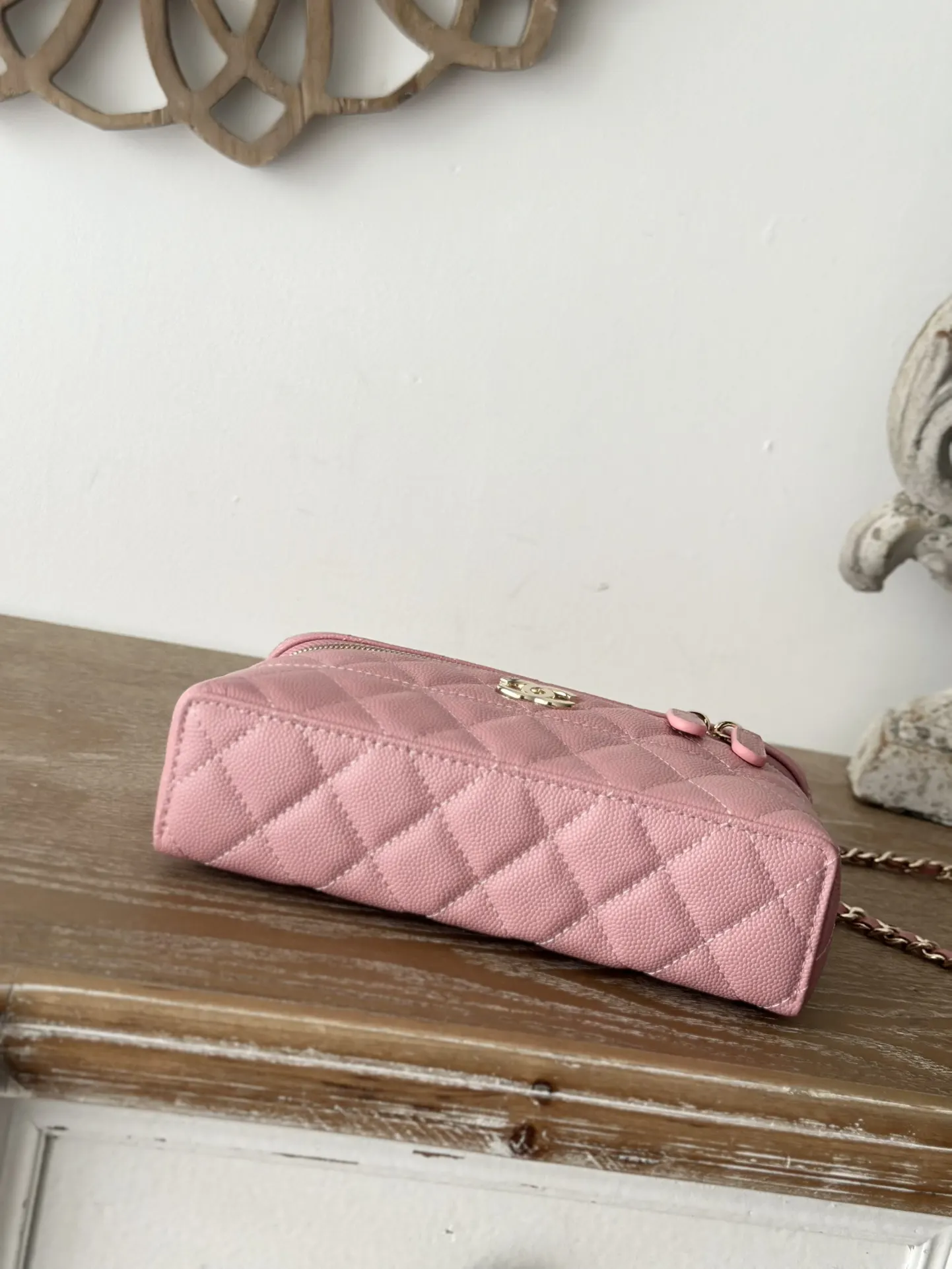 Pink Gold Chain Bag Leather