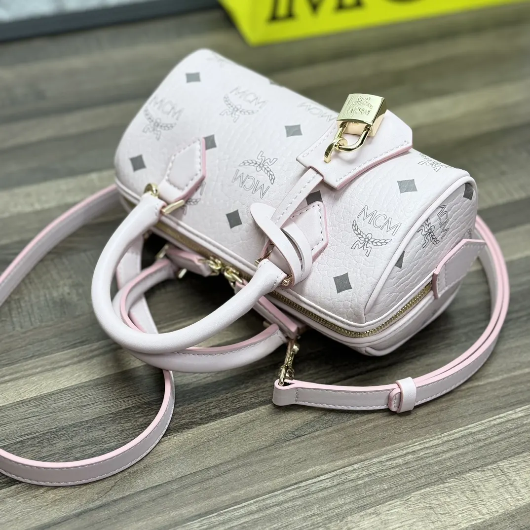 老花 皮革 Mcm Mini 波士顿包 全套 Cp 雙肩包 实用雙肩款