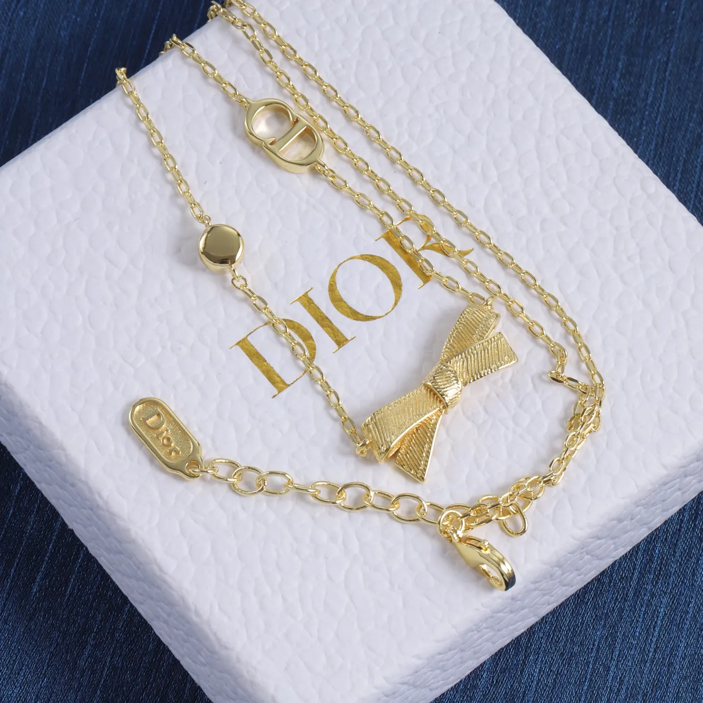 Dior 金色细链锁骨项链 蓝盒款