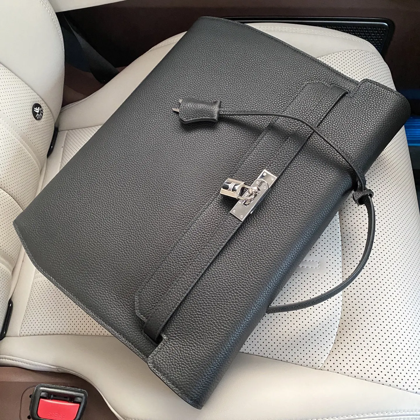 Hermes 黑色 藍色 小牛皮 公文包 商務通勤款