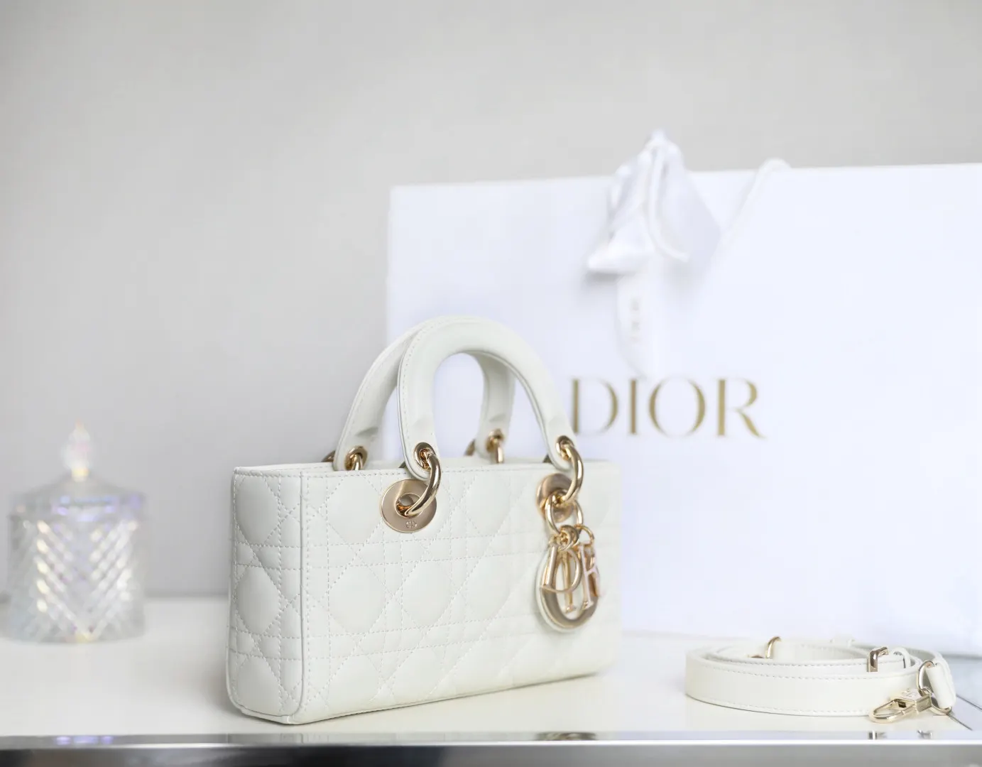Dior Lady Dior White Canvas Handbag Image 3 Dior Lady Dior White Canvas Handbag Image 3