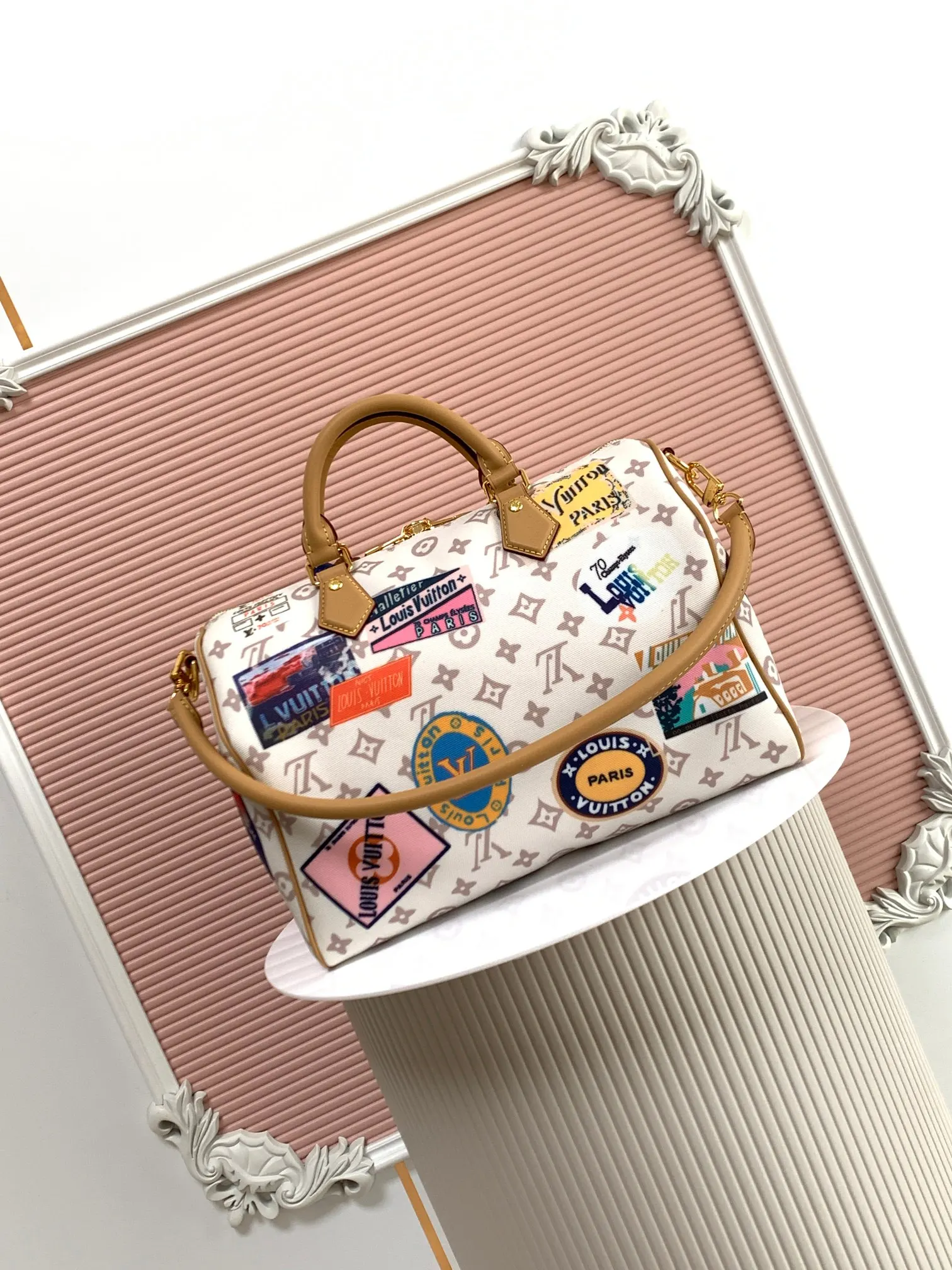 LV Speedy 老花 牛皮 收納包 旅行收納款